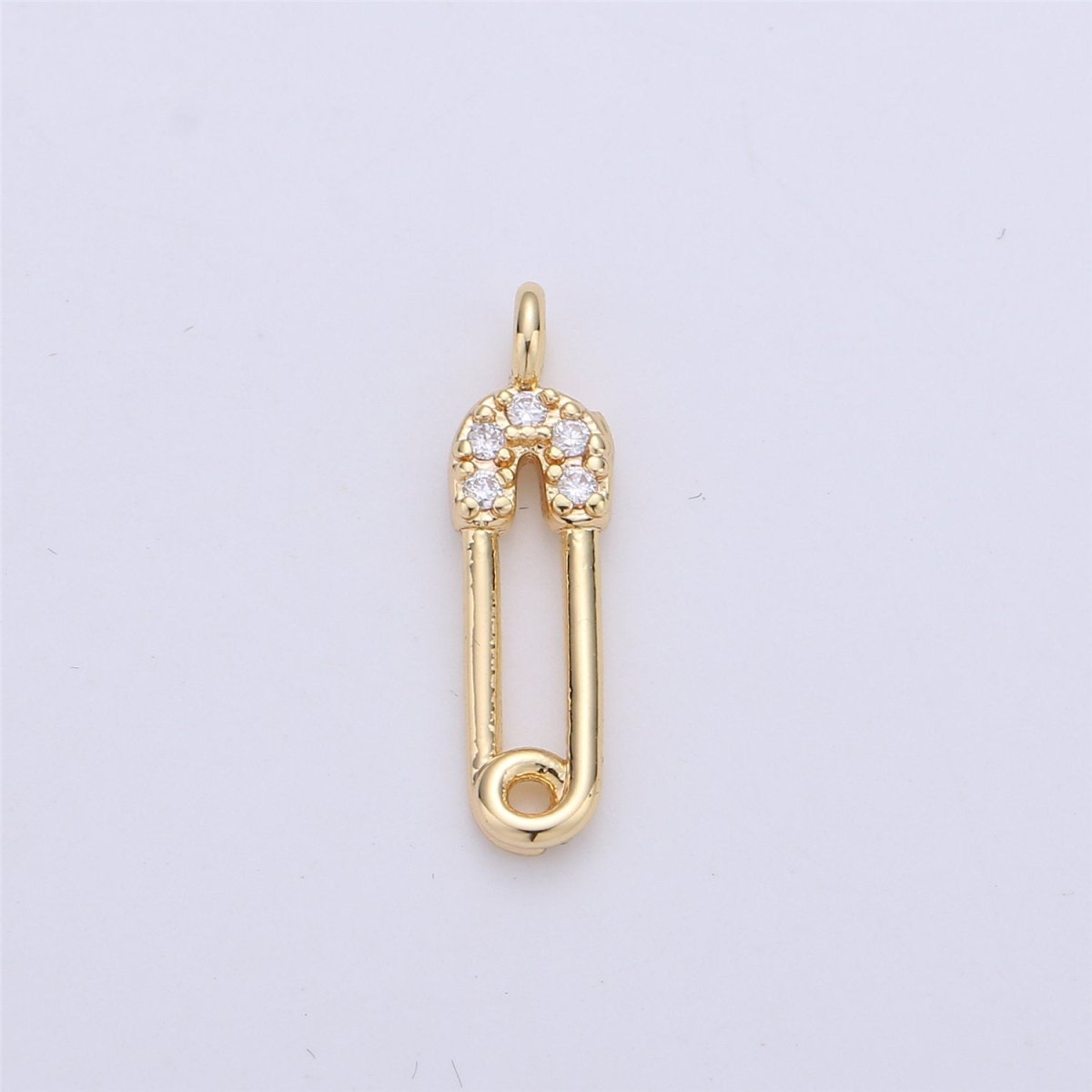 Micro Pave Gold Safety Pin Charms, Cubic Zirconia Charm for Necklace Bracelet Earring Charm, Pin, 16x4mm | C-664
