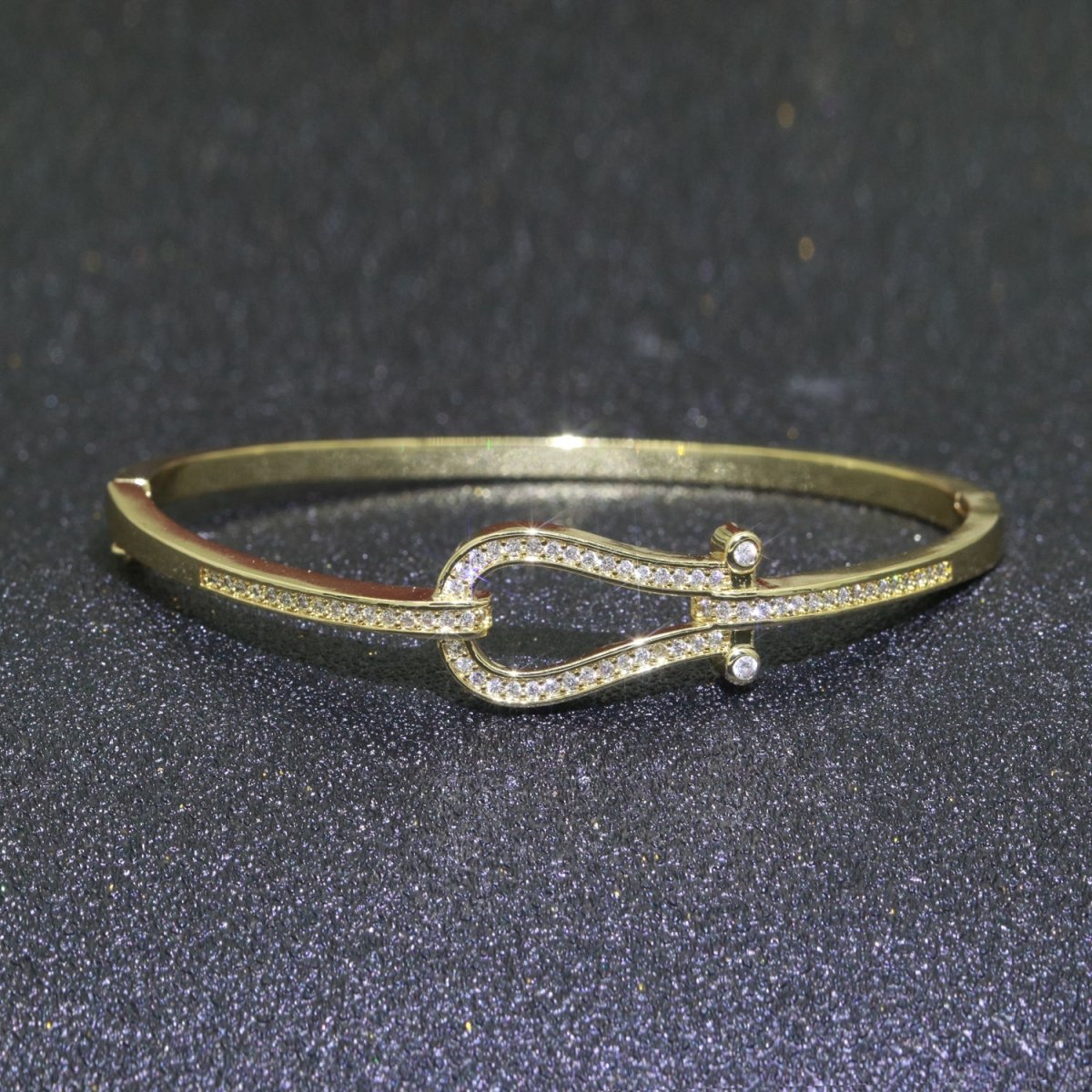 Micro Pave Gold Snaffle bit bracelet Minimalist Gold Chain Bracelet for Women Girl | WA-060 Clearance Pricing