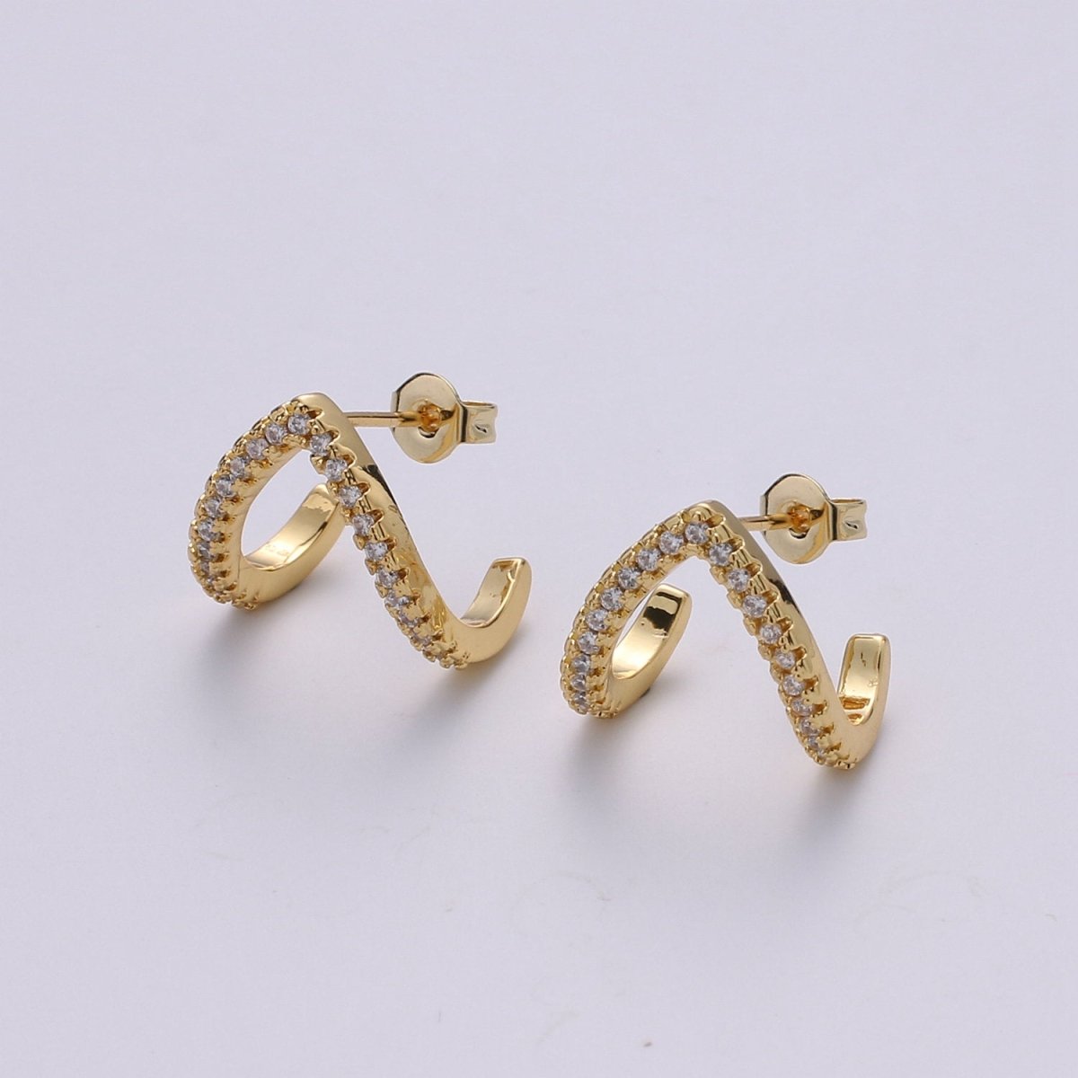 Micro Pave Gold Stud earrings, minimalist earrings triangle huggie earrings for gift K-863