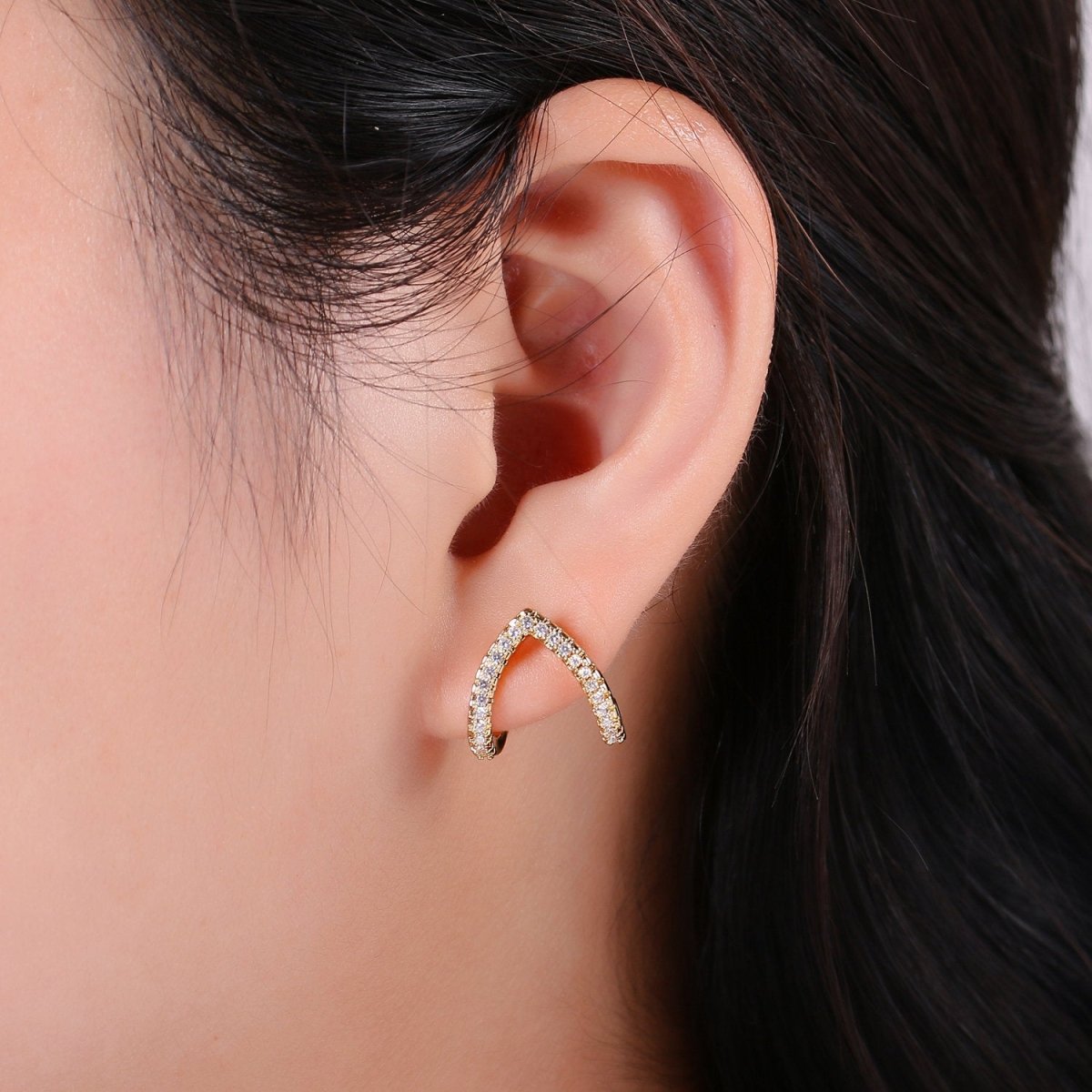 Micro Pave Gold Stud earrings, minimalist earrings triangle huggie earrings for gift K-863
