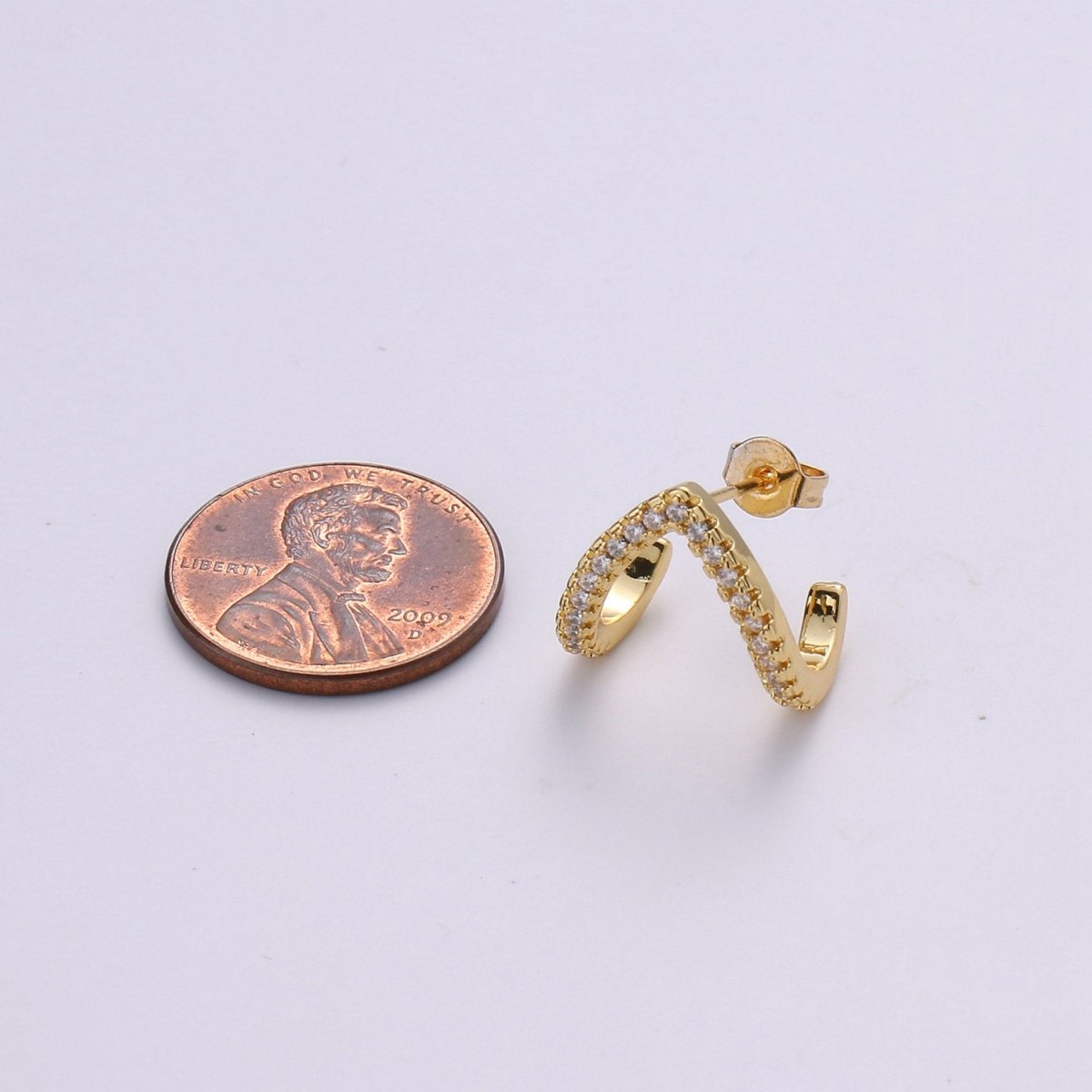 Micro Pave Gold Stud earrings, minimalist earrings triangle huggie earrings for gift K-863