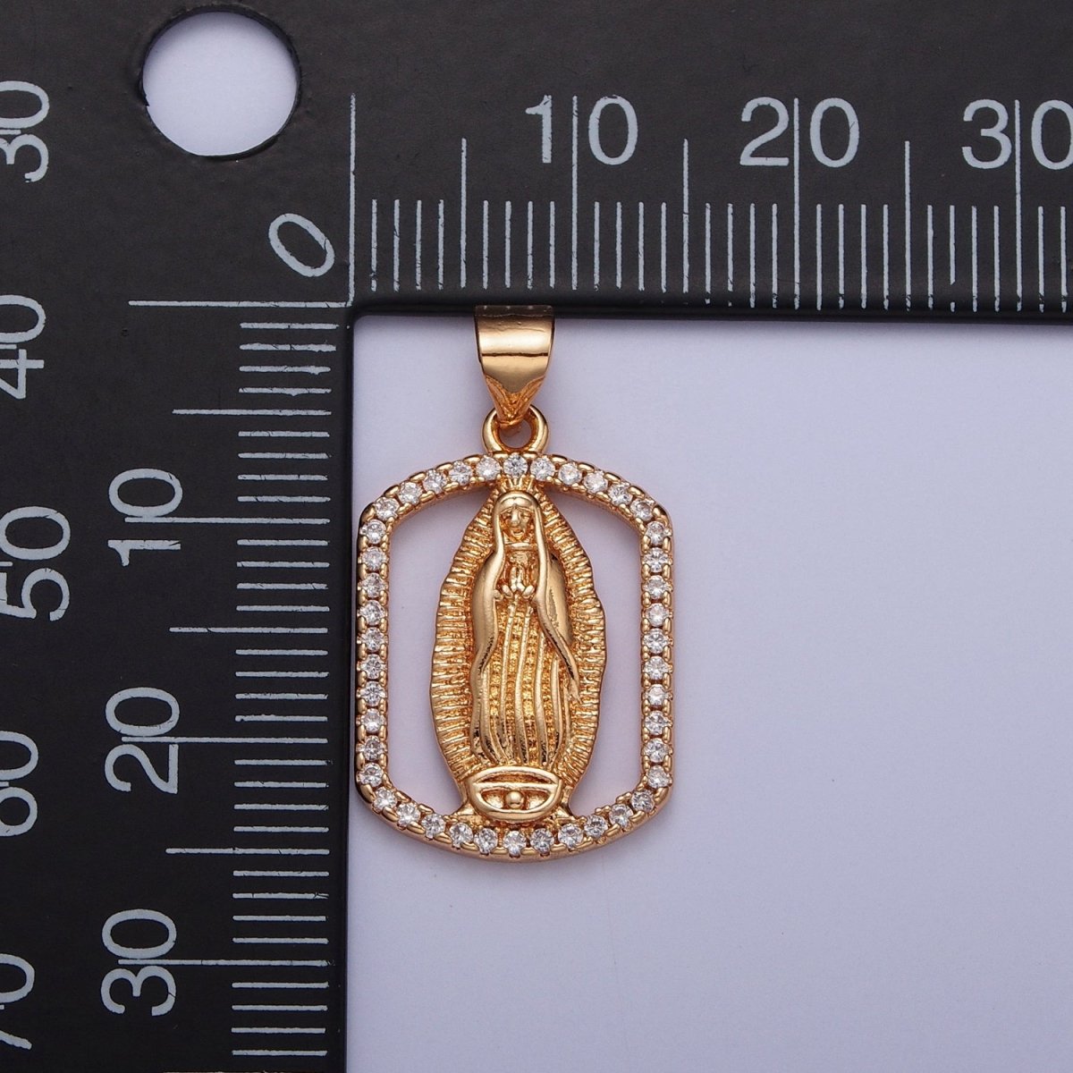Micro Pave Gold Tag Medallion Lady Guadalupe Pendant Virgin Mary Charm for Catholic Religious Jewelry Making H-187