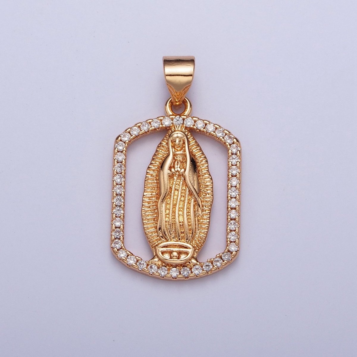 Micro Pave Gold Tag Medallion Lady Guadalupe Pendant Virgin Mary Charm for Catholic Religious Jewelry Making H-187