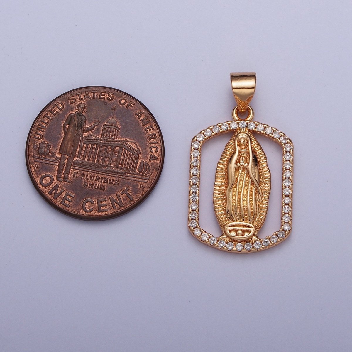Micro Pave Gold Tag Medallion Lady Guadalupe Pendant Virgin Mary Charm for Catholic Religious Jewelry Making H-187