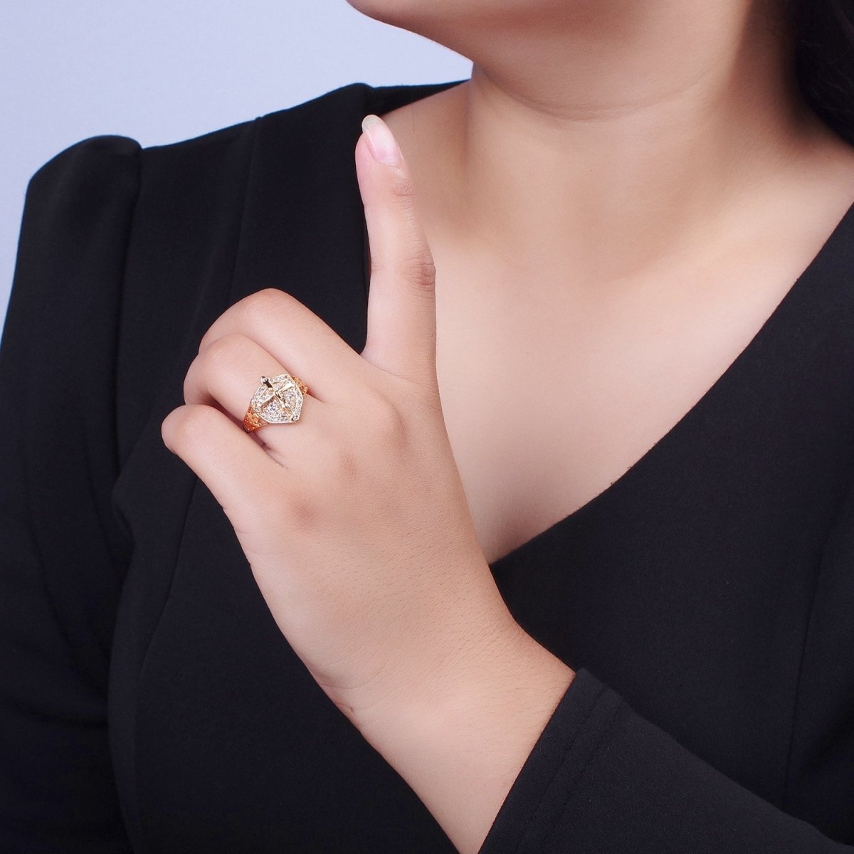 Micro Pave Gold Vintage Crucifix Ring Jesus in the Cross for Religious Jewelry O-1991
