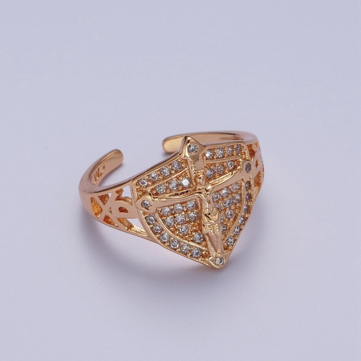 Micro Pave Gold Vintage Crucifix Ring Jesus in the Cross for Religious Jewelry O-1991
