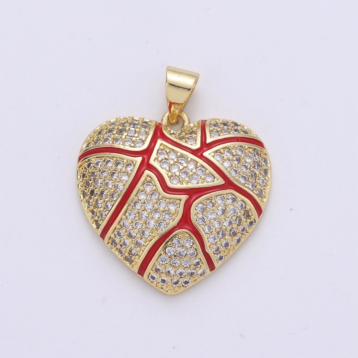 Micro Pave Heart Charm Red Heart Human Pendant D-086