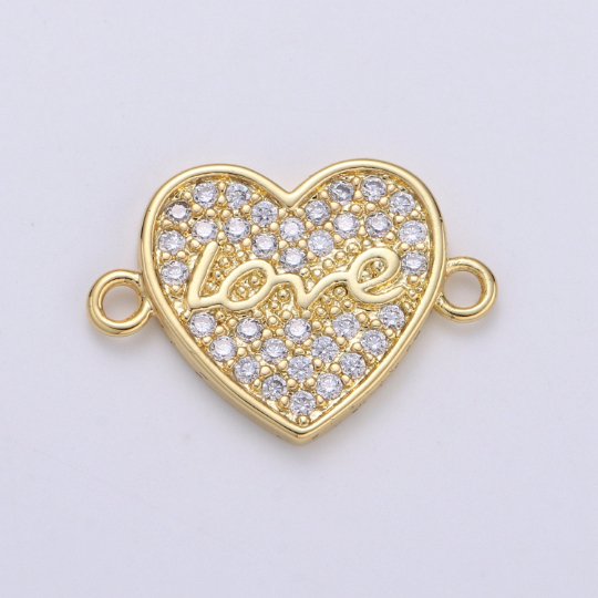 Micro Pave Heart Connector, Gold Heart Charm Connector 14K gold Filled Link Connector for Bracelet Necklace Supply Tiny Love charm F-557