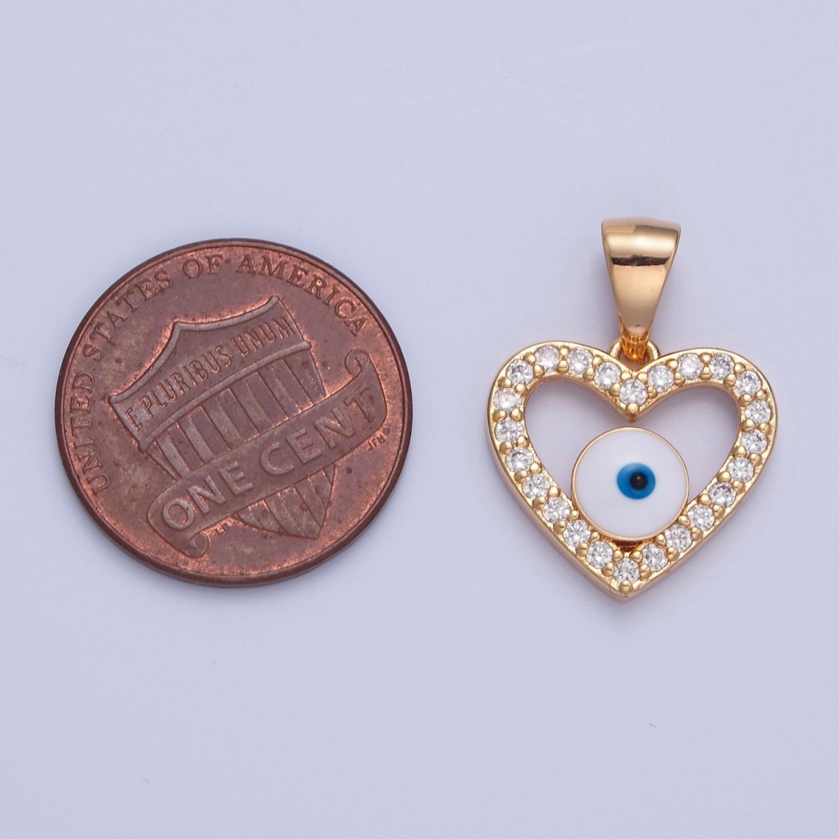 Micro Pave Heart Evil Eye Pendant, 16K Gold Filled Cubic Zirconia CZ Love & Enamel Protection Eye of Ra Pendant Charm H-075