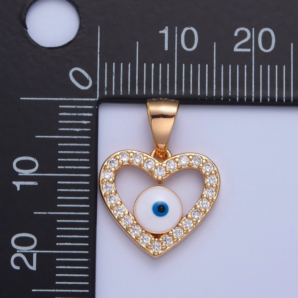 Micro Pave Heart Evil Eye Pendant, 16K Gold Filled Cubic Zirconia CZ Love & Enamel Protection Eye of Ra Pendant Charm H-075