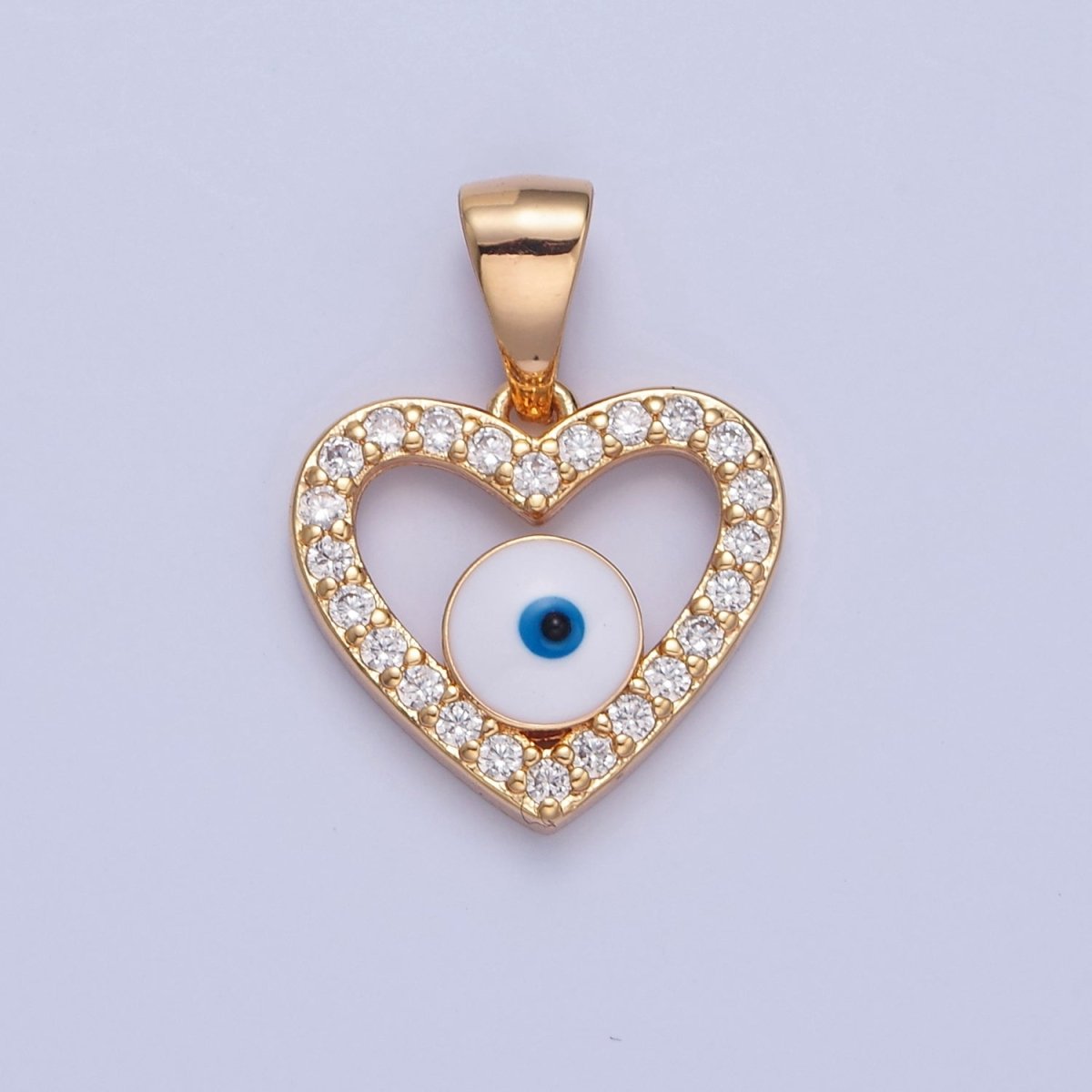 Micro Pave Heart Evil Eye Pendant, 16K Gold Filled Cubic Zirconia CZ Love & Enamel Protection Eye of Ra Pendant Charm H-075