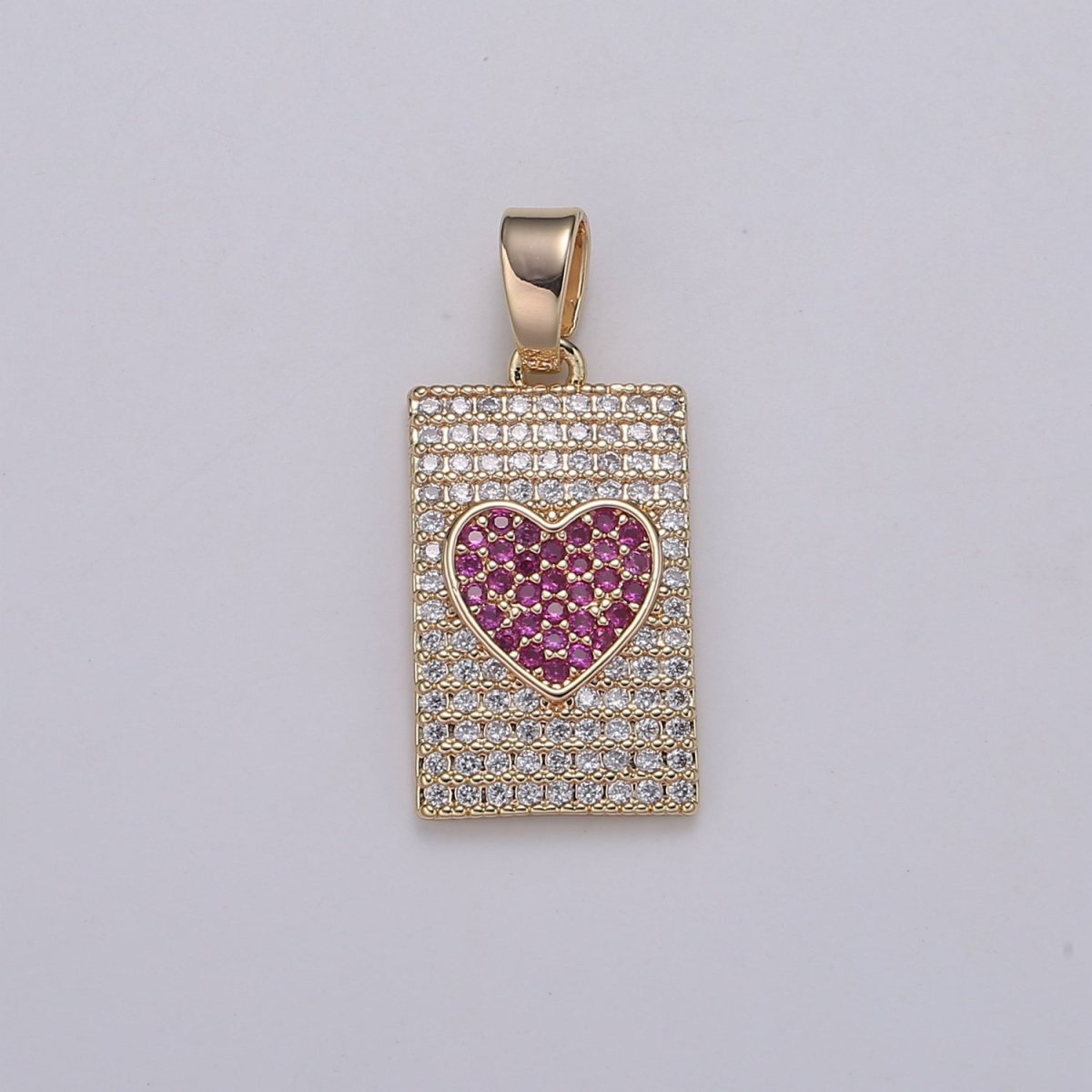 Micro Pave Heart Pendant Dainty Charm, Rose Gold Heart Charm Star Tag Pendant Jewelry Making Supply 18K Gold Findings, J-283