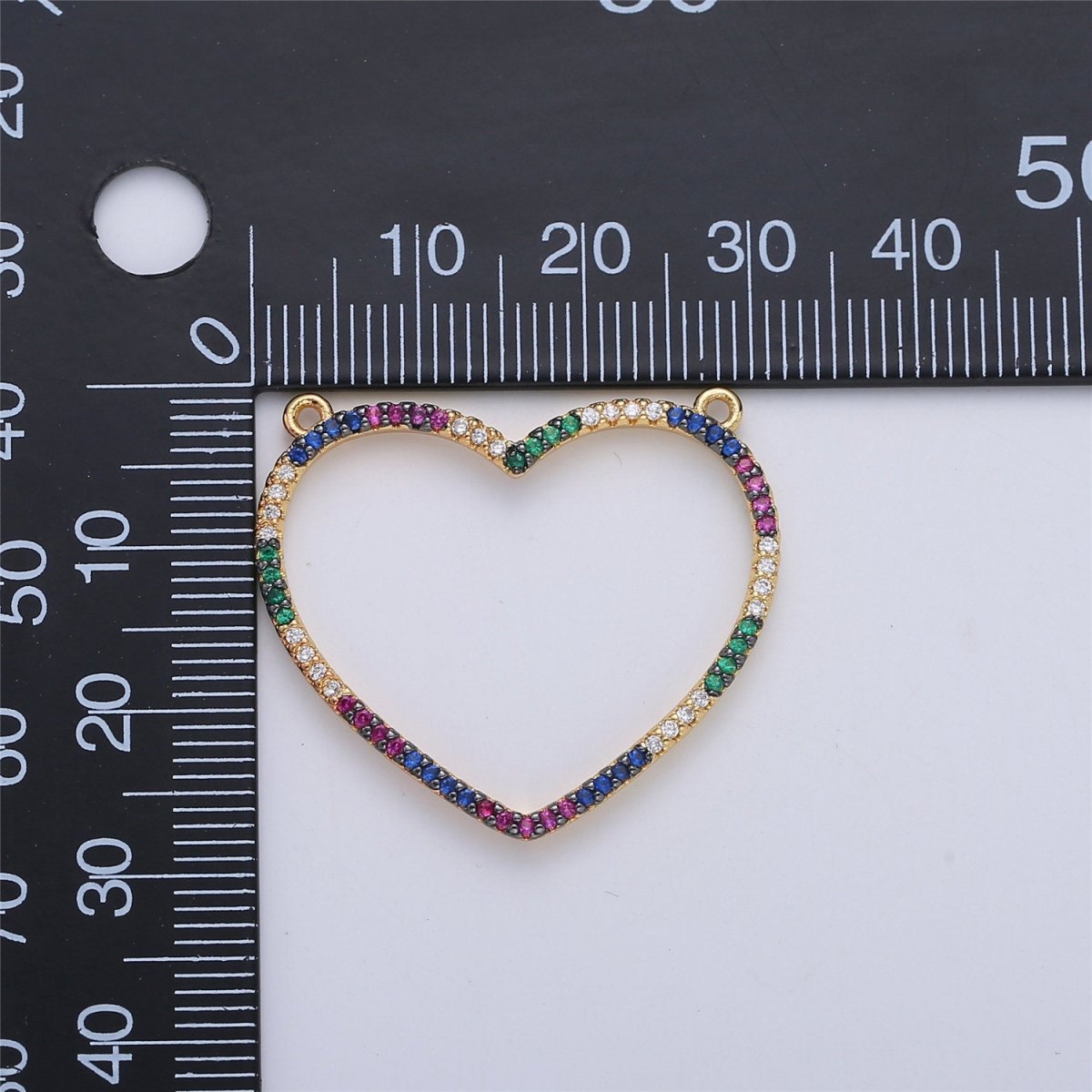 Micro Pave Heart Pendant in 18k Gold Filled Double Bail Pendant Rainbow Colorful Cubic Heart Charm F-301