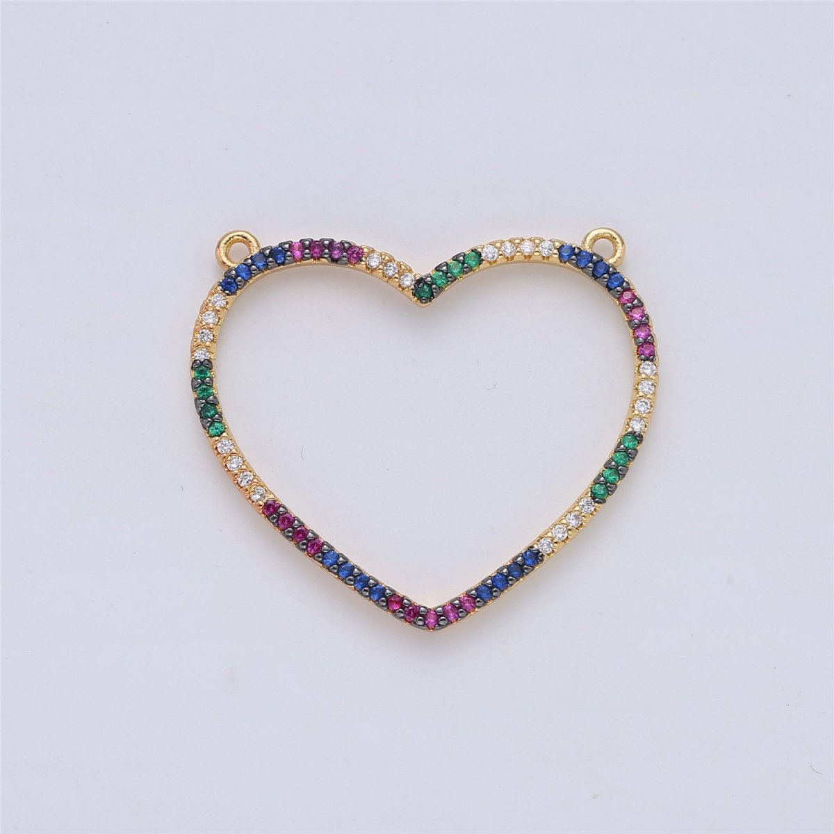 Micro Pave Heart Pendant in 18k Gold Filled Double Bail Pendant Rainbow Colorful Cubic Heart Charm F-301