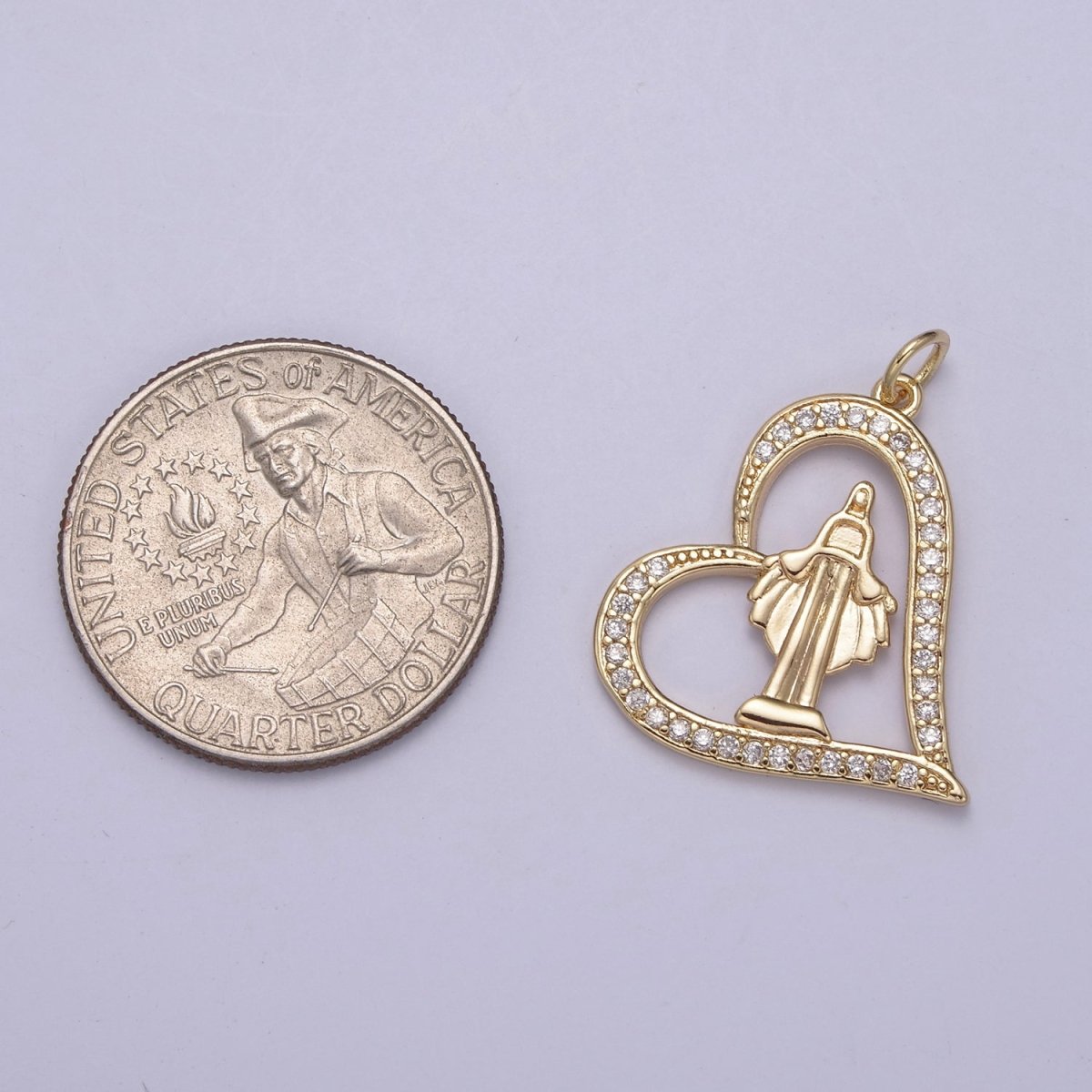 Micro Pave Heart Women's Virgin Mary de Guadalupe Miraculous Lady Religious Jewelry Supply Making for Bracelet Necklace N-707