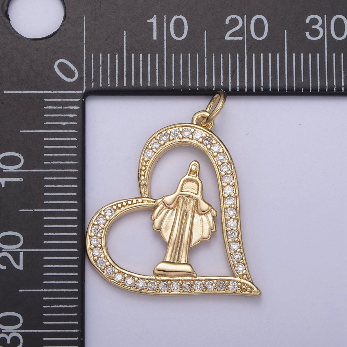 Micro Pave Heart Women's Virgin Mary de Guadalupe Miraculous Lady Religious Jewelry Supply Making for Bracelet Necklace N-707