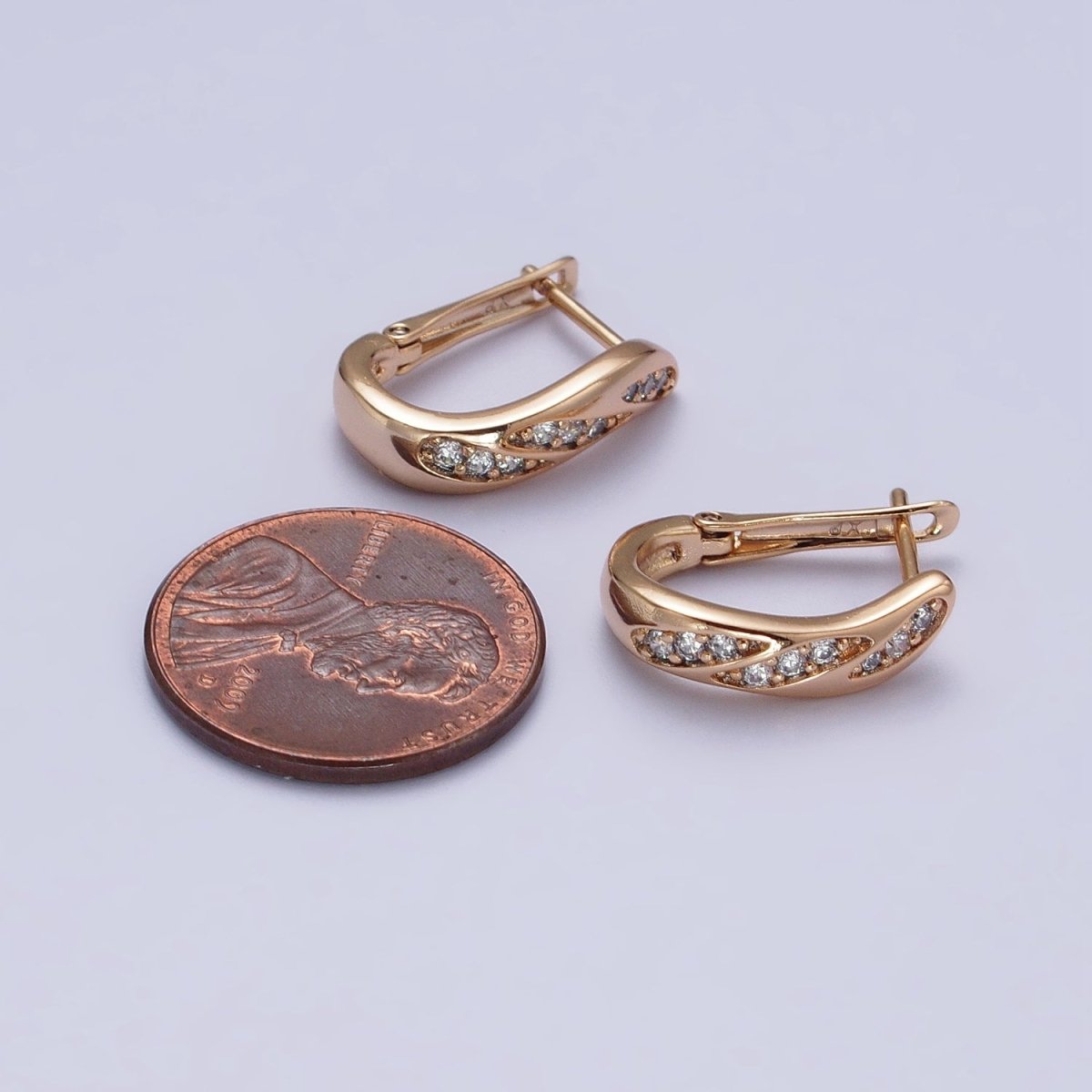 Micro Pave Huggie Earring 18K Gold Filled Lever Back Earring for Everyday Jewelry AB-1043