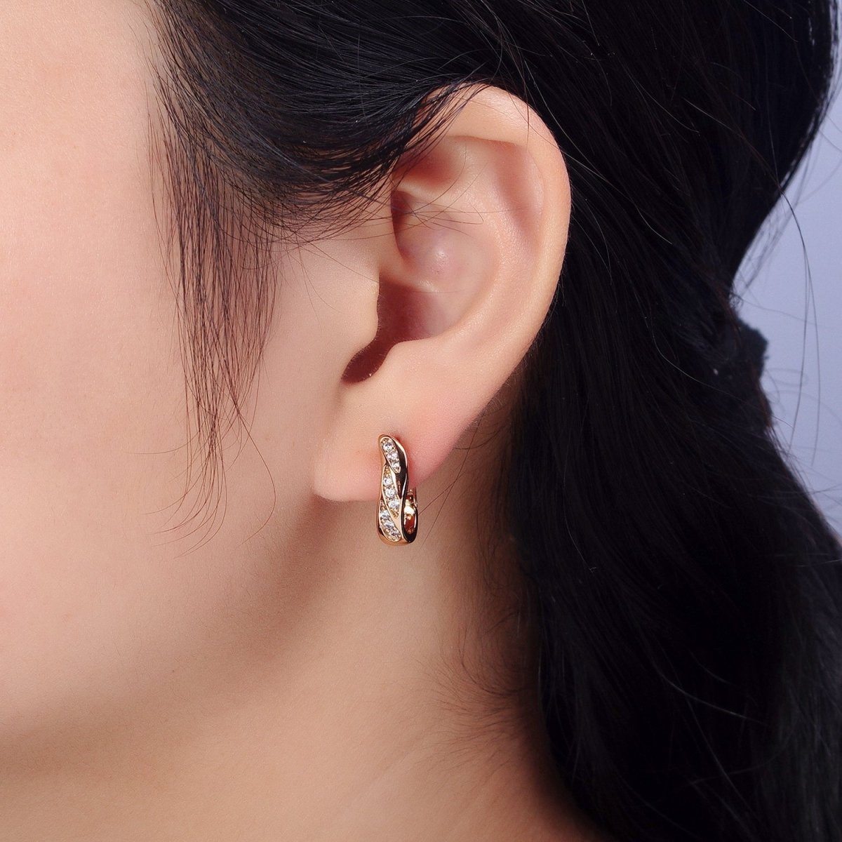 Micro Pave Huggie Earring 18K Gold Filled Lever Back Earring for Everyday Jewelry AB-1043