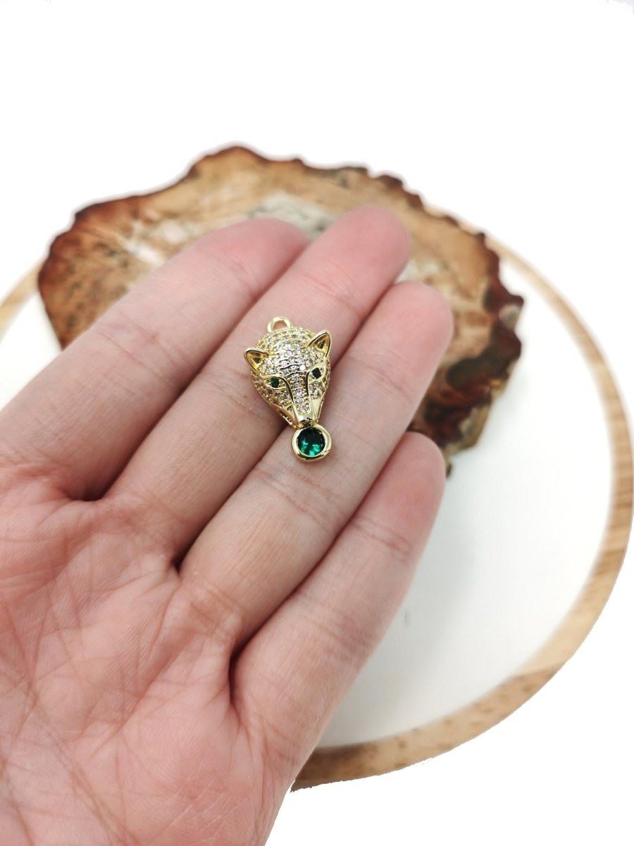 Micro Pave Leopard Charm, Gold Leopard Head Charm,Dainty Leopard Heart Charm for Bracelet Earring Necklace pendant in 14k gold filled C-803