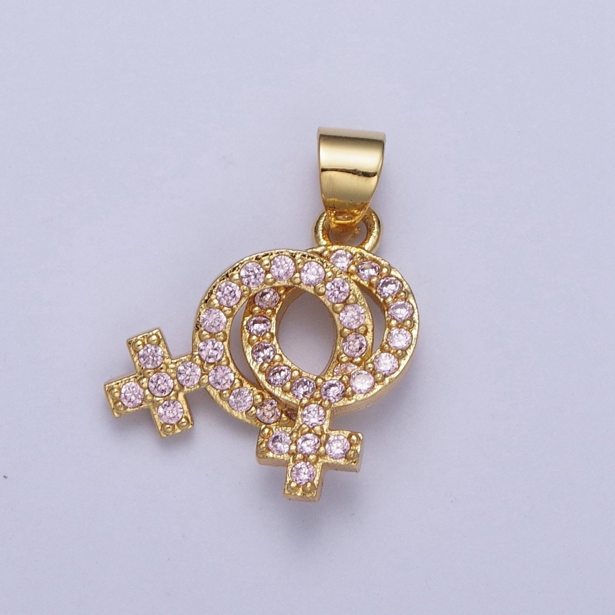 Micro Pave Lesbian Charm 24K Gold Filled Lesbian Jewelry, Pride Necklace Bracelet Pendant Lesbian Gift Couple Necklace X-422