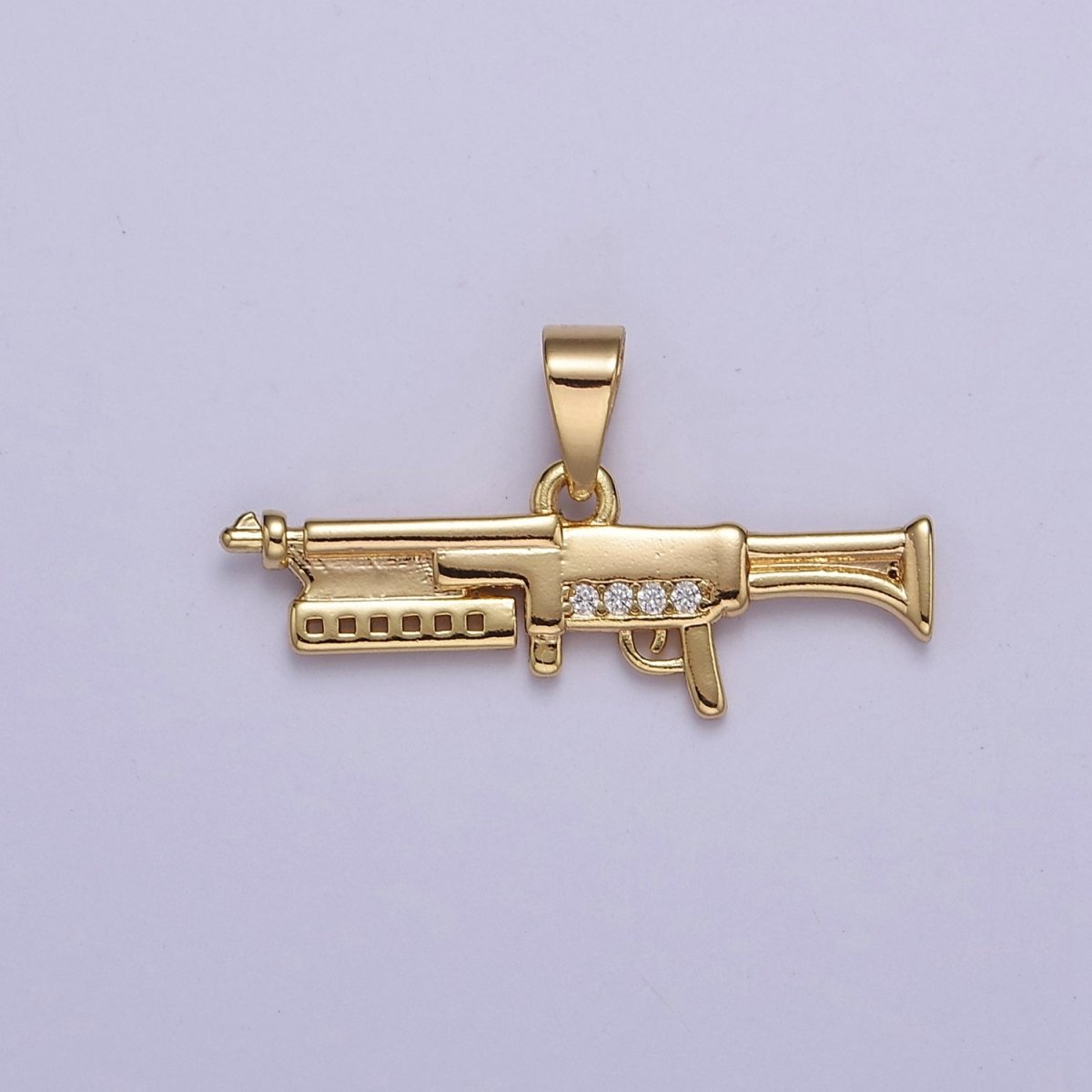 Micro Pave Machine Gun Shape Pendant 16K Gold Filled Gun Charm, Necklace Bracelet Charm Pendant 14x25.2mm J-441