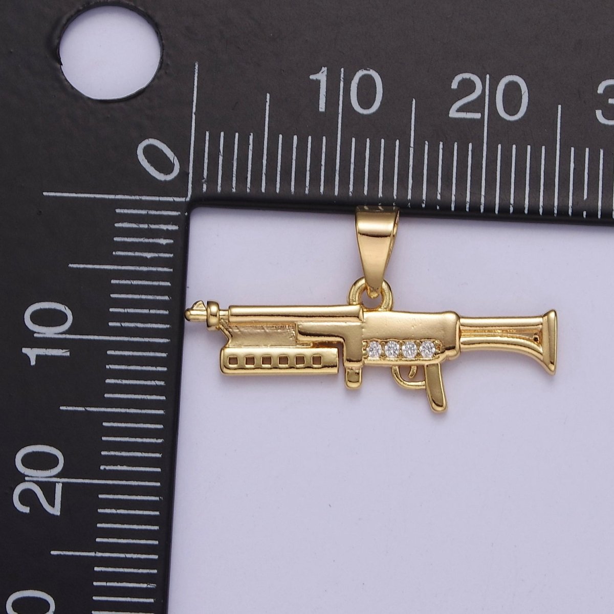Micro Pave Machine Gun Shape Pendant 16K Gold Filled Gun Charm, Necklace Bracelet Charm Pendant 14x25.2mm J-441