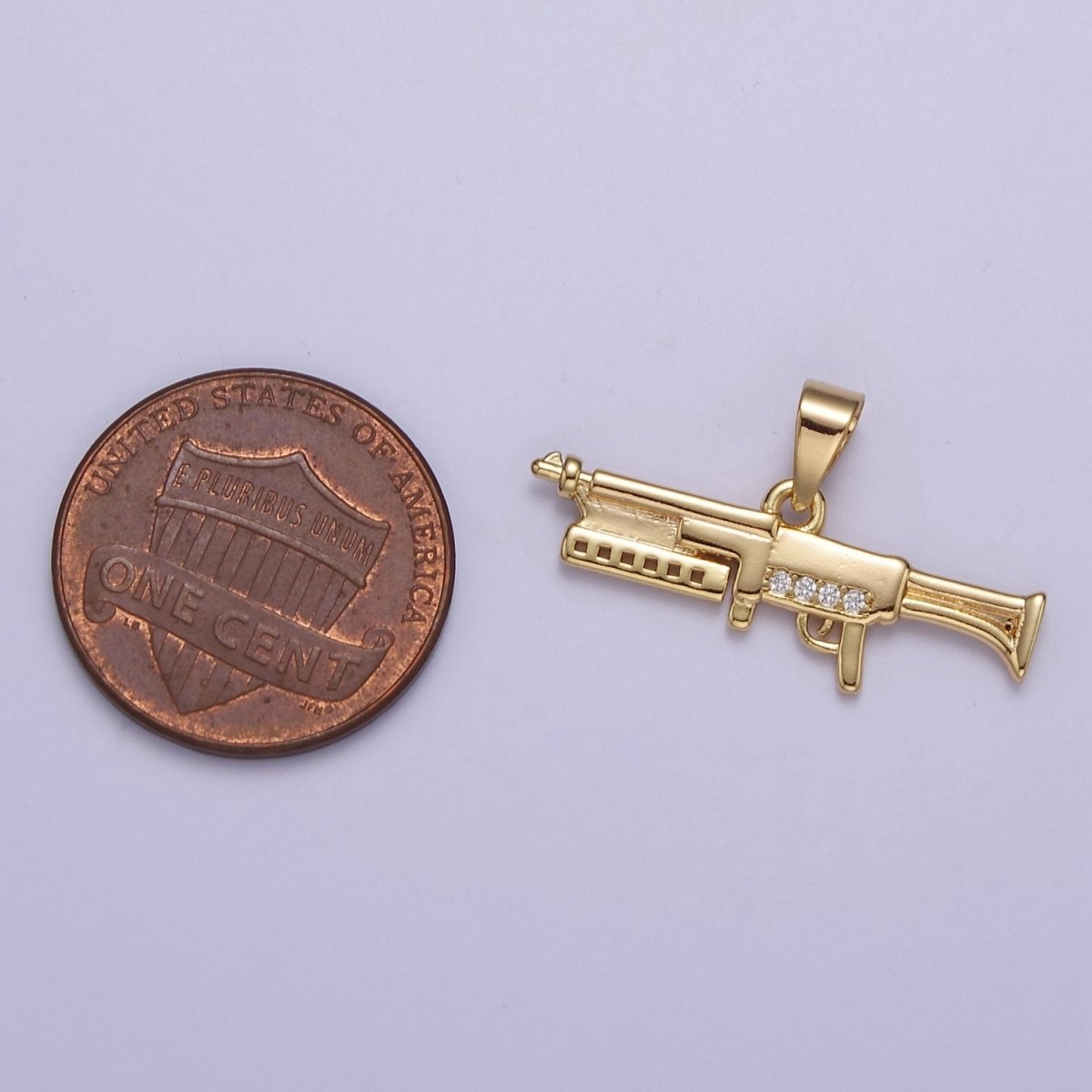 Micro Pave Machine Gun Shape Pendant 16K Gold Filled Gun Charm, Necklace Bracelet Charm Pendant 14x25.2mm J-441