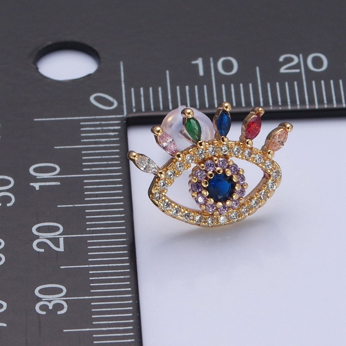 Micro Pave Multicolor CZ Evil Eye Stud Earrings V419