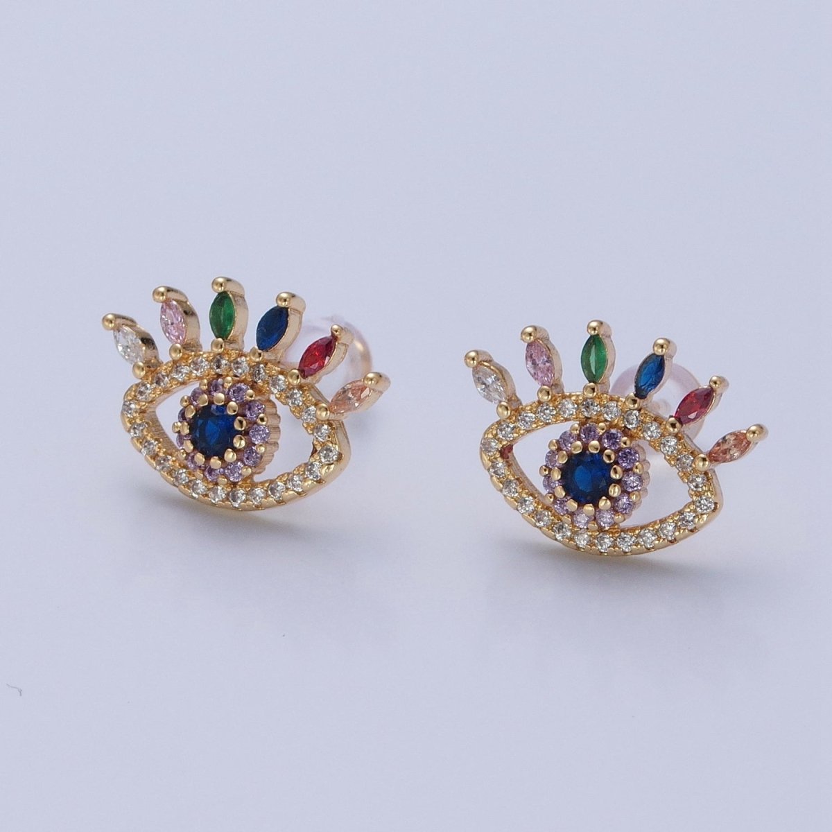 Micro Pave Multicolor CZ Evil Eye Stud Earrings V419