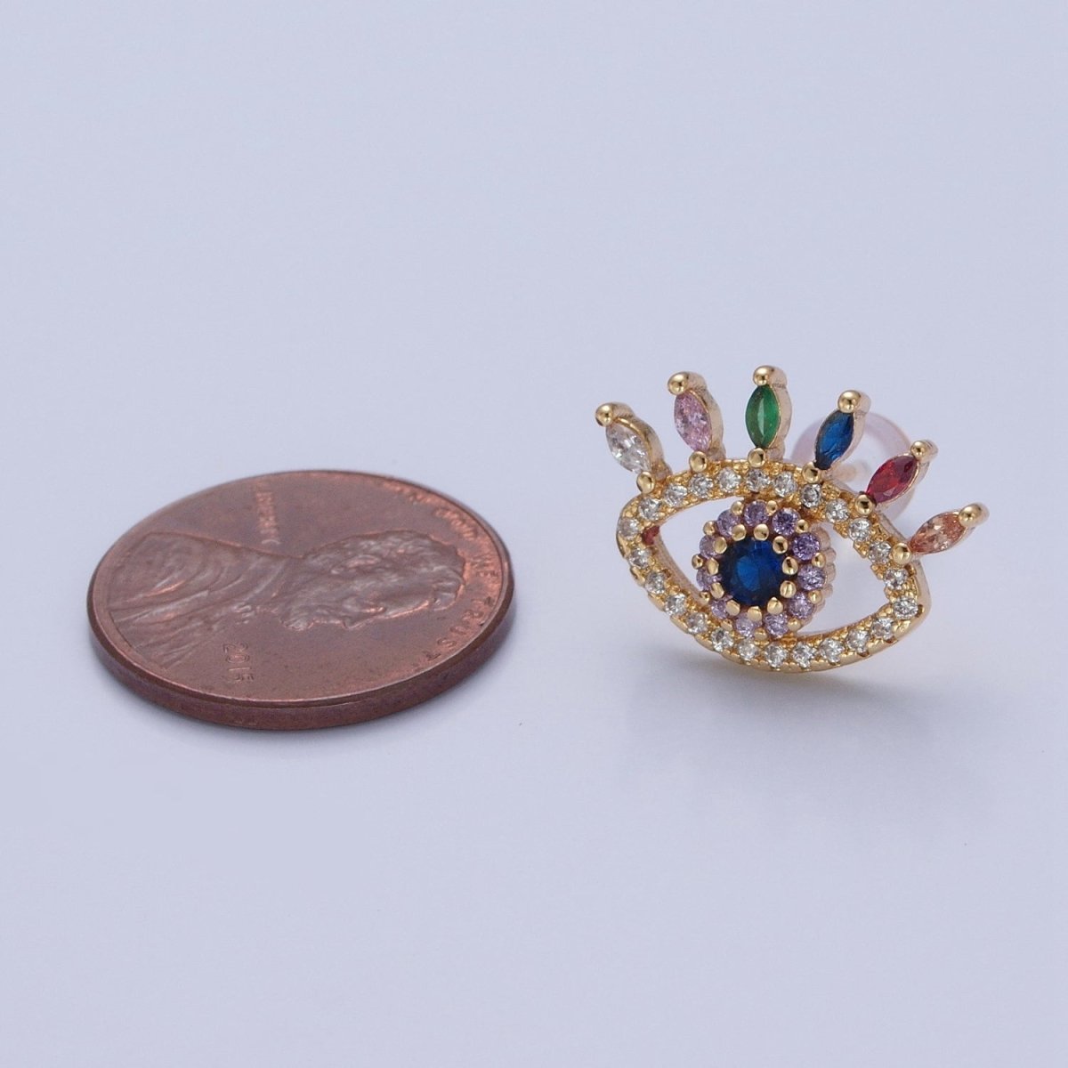 Micro Pave Multicolor CZ Evil Eye Stud Earrings V419