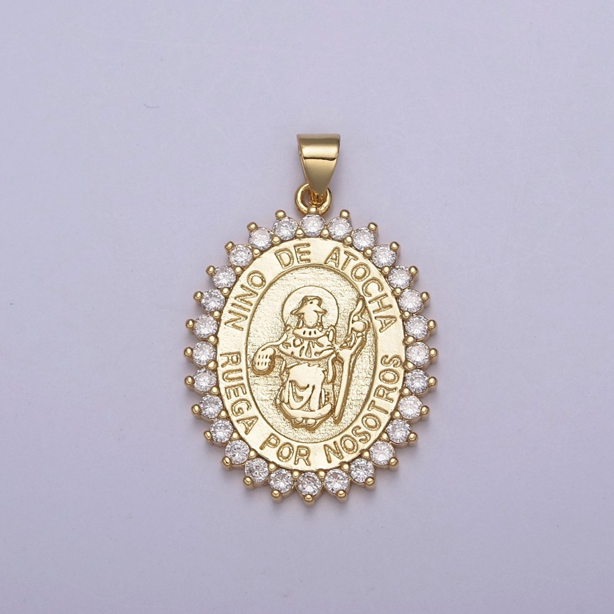 Micro Pave Nino De Atocha Religious Medal Oval Religious Medallion Pendant Santo Jewelry H-894