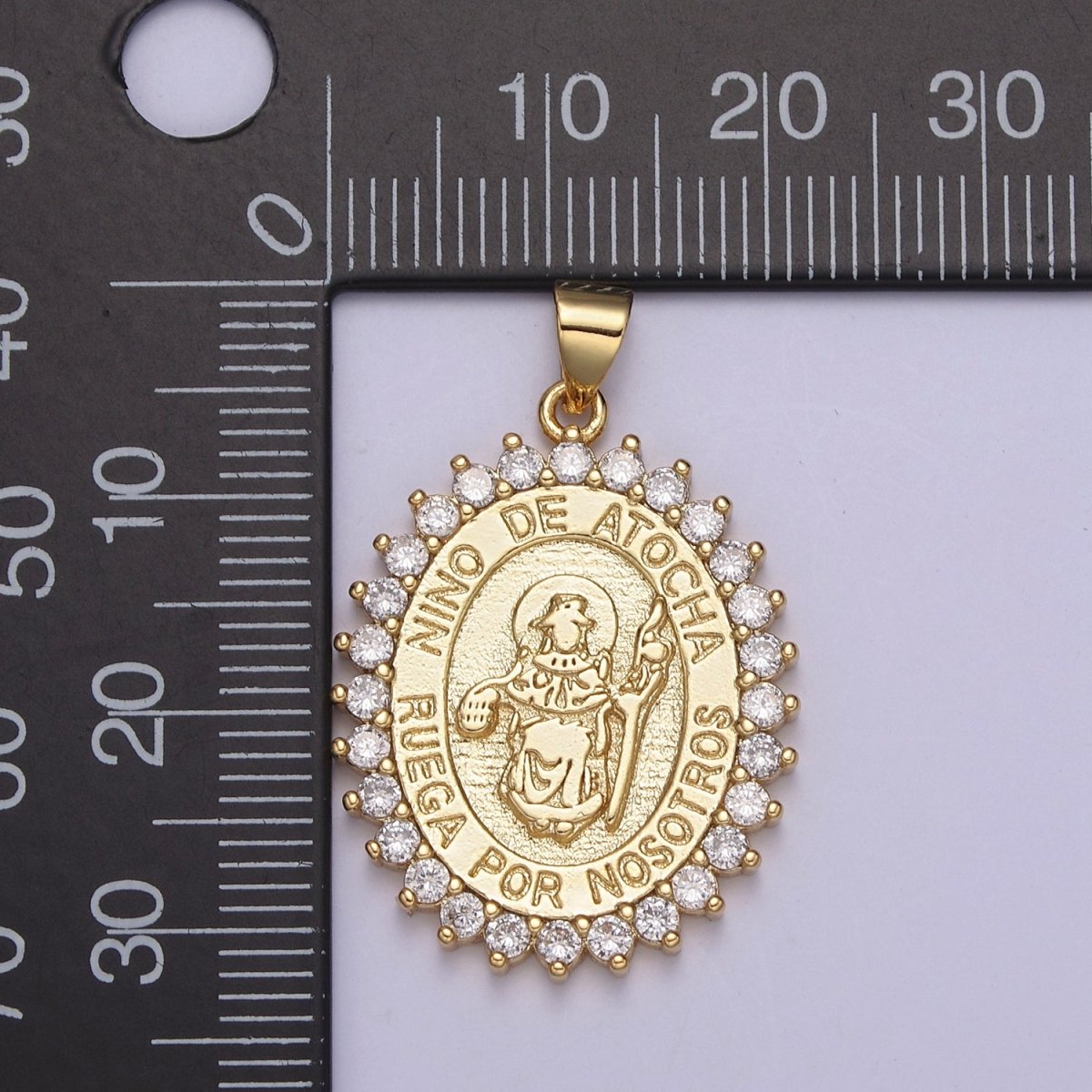 Micro Pave Nino De Atocha Religious Medal Oval Religious Medallion Pendant Santo Jewelry H-894