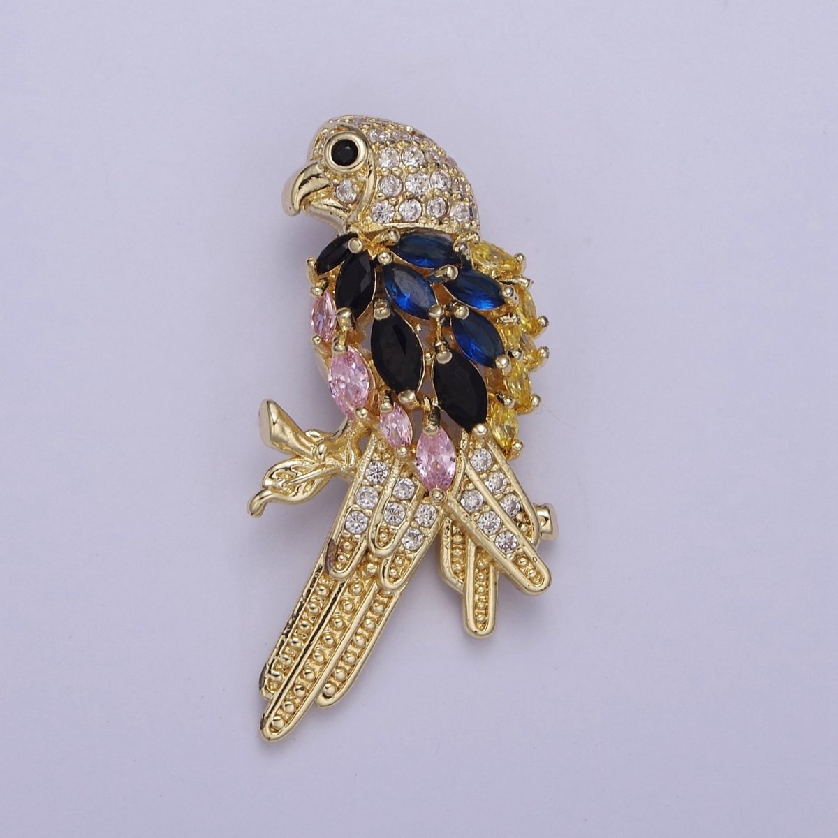 Micro Pave Parrot Bird Pendant with Black Blue Pink Cubic Zirconia CZ Feather, Charm For Jewelry Necklace Making J-529
