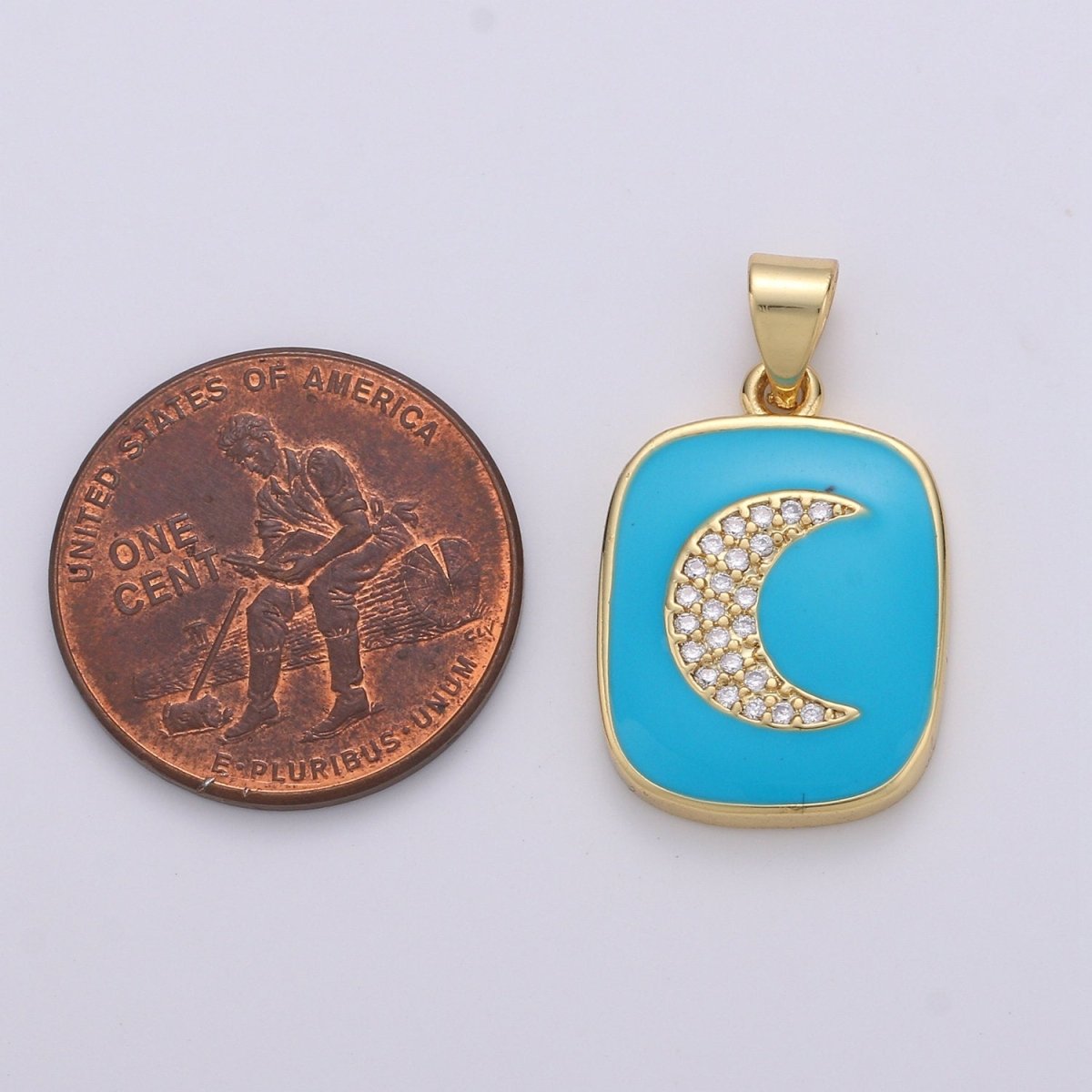 Micro Pave Pink Enamel Moon Charm Pendant, Enamel Crescent moon Pendant, 14K gold Filled Celestial Charm Pastel Pendant Necklace Bracelet J-044,J-045