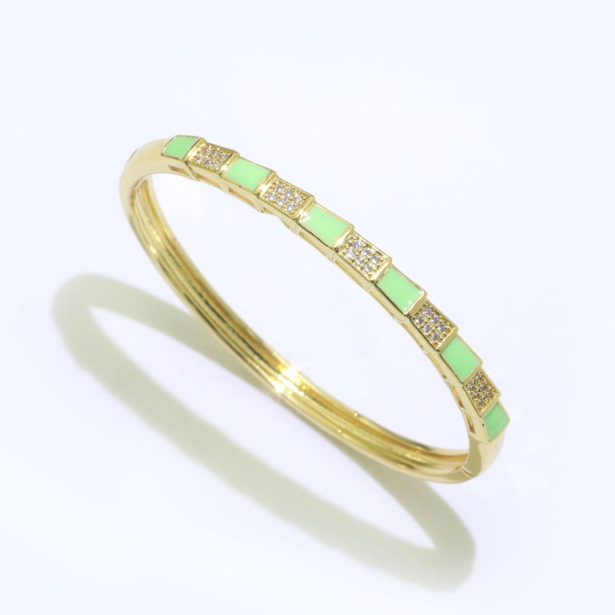 Micro Pave Plaid Cuff Bracelet, 14K Gold Filled Bangle Enamel Bracelet Adjustable Checker | WA-173 to WA-182 Clearance Pricing