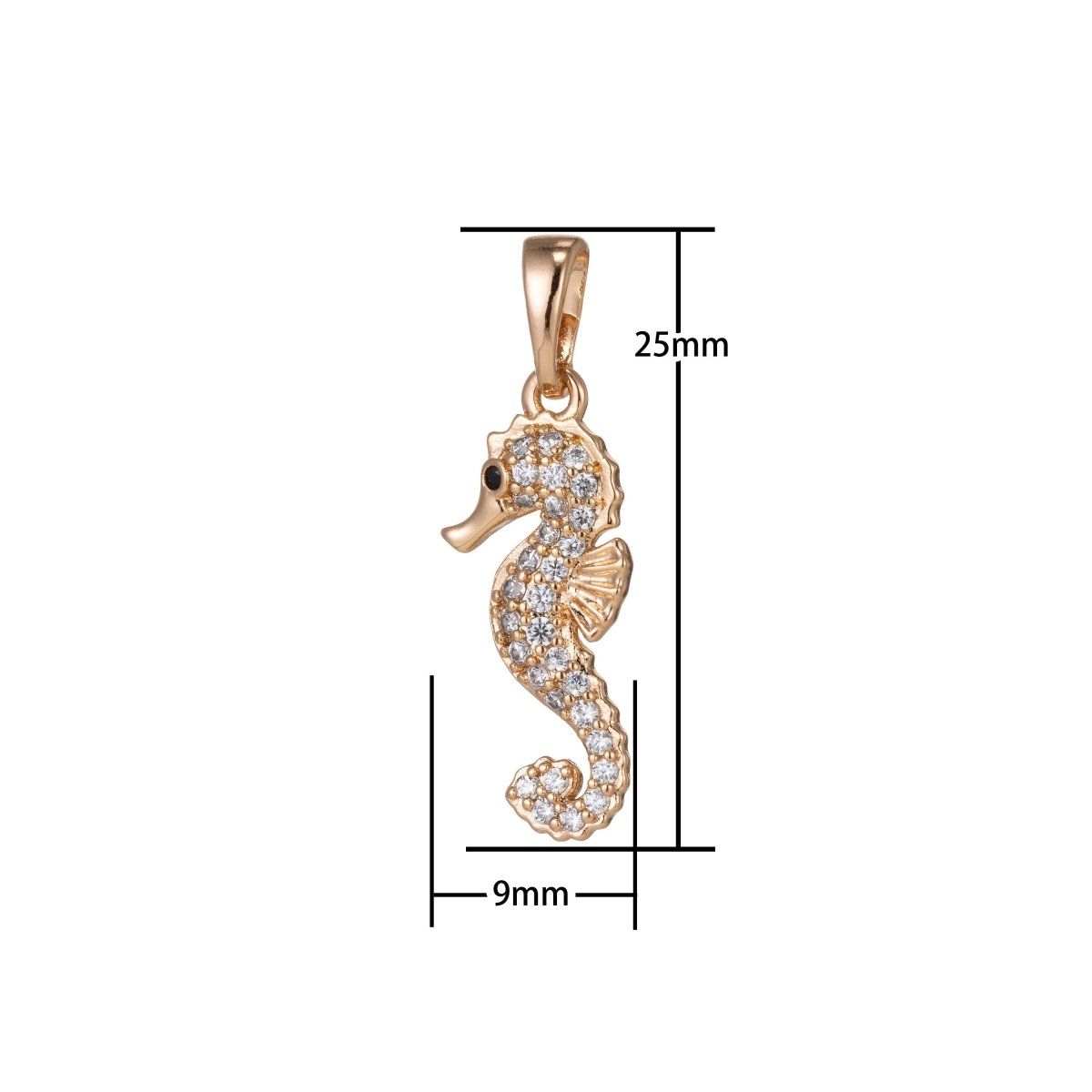 Micro Pave Seahorse Charm in 18k Gold Filled D-153