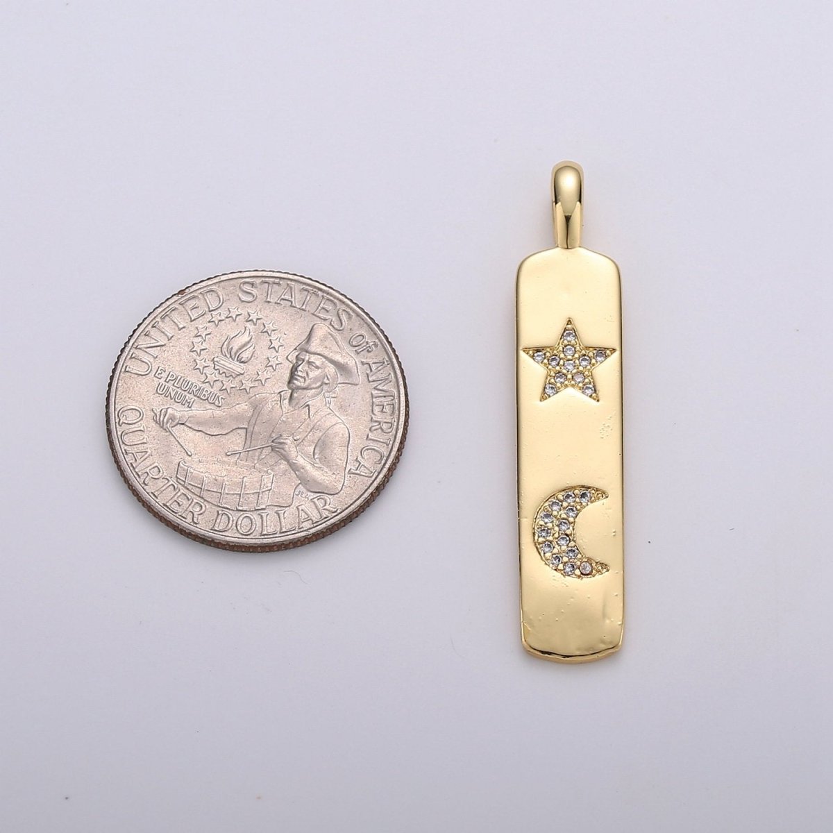 Micro Pave Star Charm Rectangle Tag in 14k Gold Filled Drop Pendant Long Celstial Charm for Necklace Component I-707
