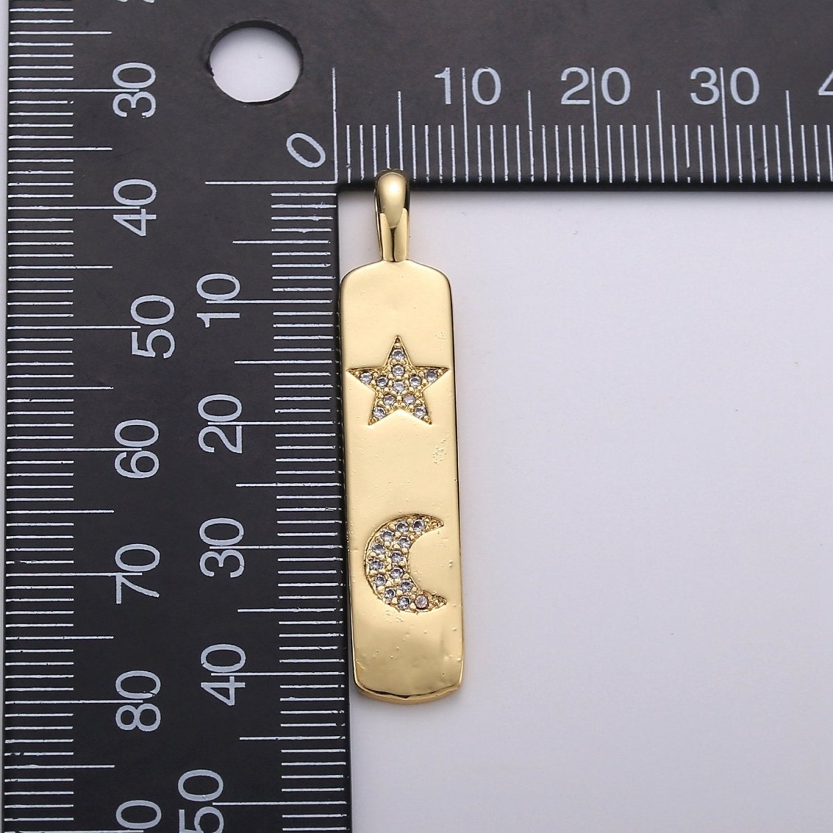 Micro Pave Star Charm Rectangle Tag in 14k Gold Filled Drop Pendant Long Celstial Charm for Necklace Component I-707