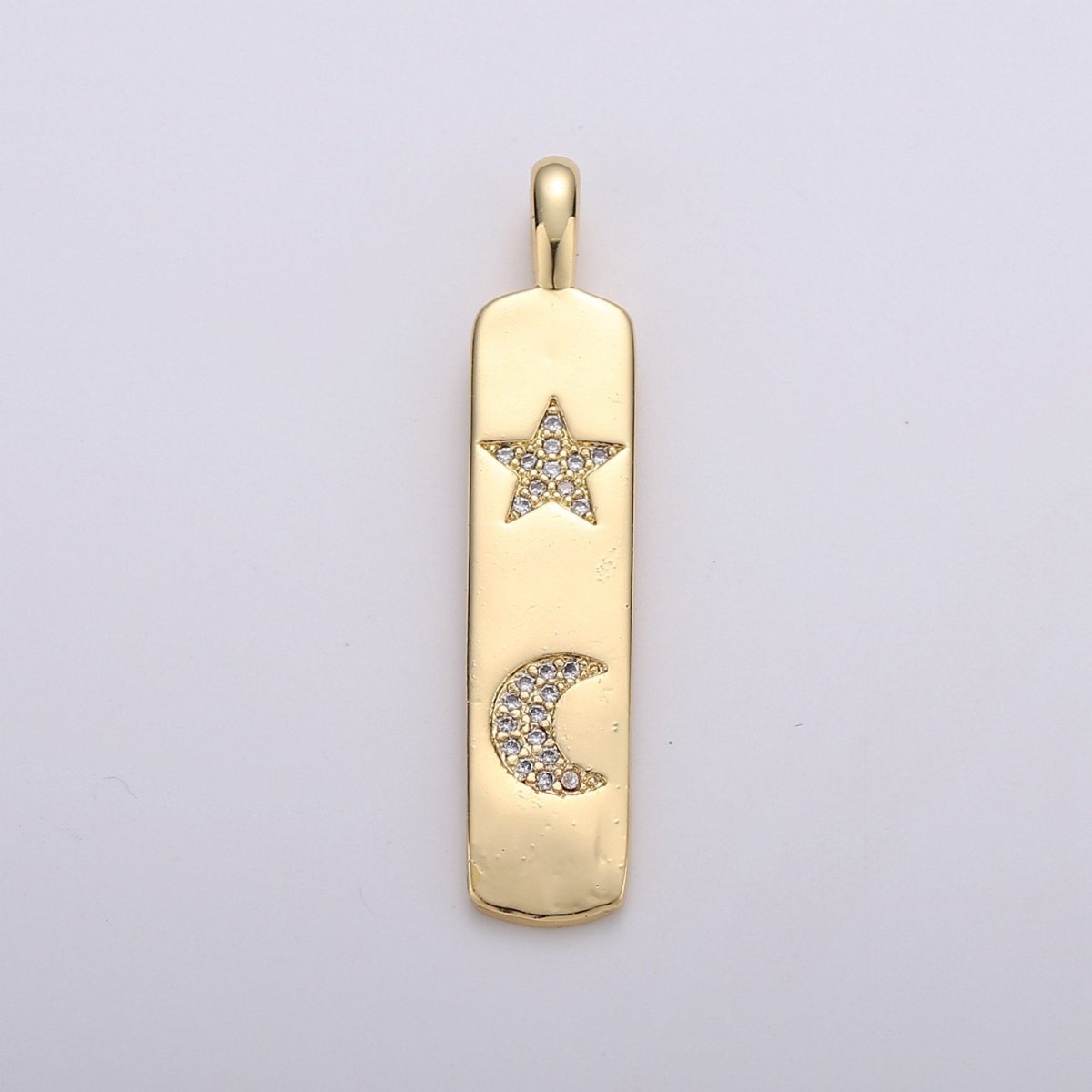 Micro Pave Star Charm Rectangle Tag in 14k Gold Filled Drop Pendant Long Celstial Charm for Necklace Component I-707