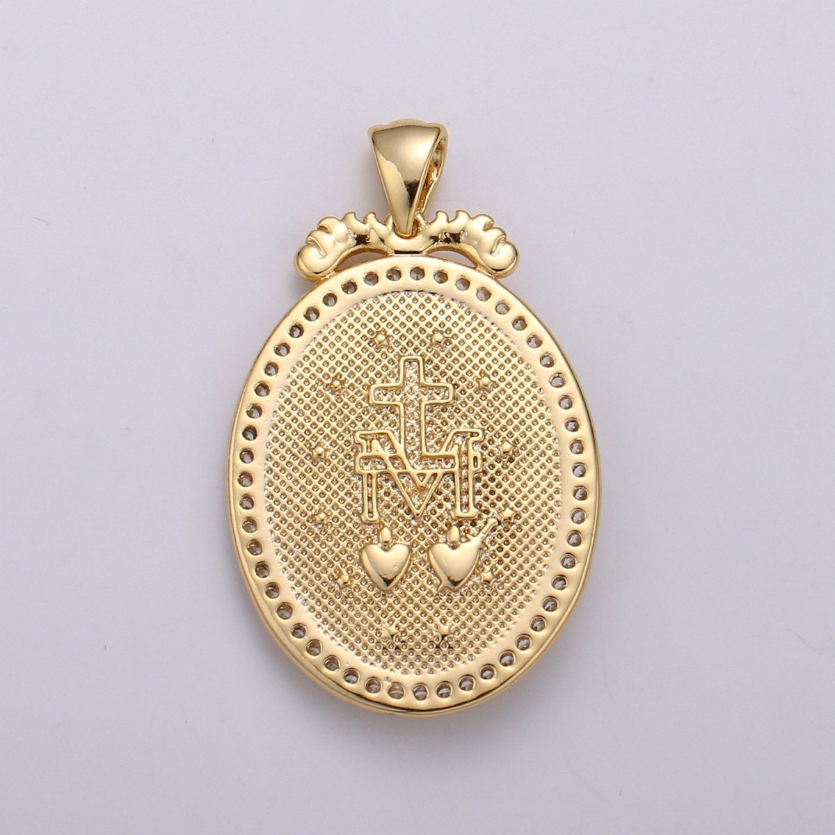 Micro Pave Virgin Mary Pendant Holly Mary 14K Gold Filled Charm Religious medallion, oval pendant, Mother Maria, religious jewelry J-120