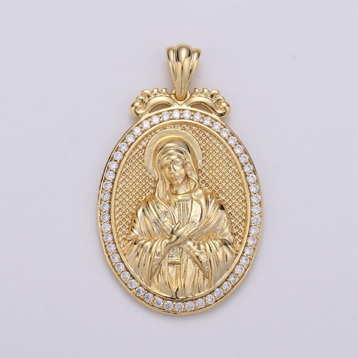 Micro Pave Virgin Mary Pendant Holly Mary 14K Gold Filled Charm Religious medallion, oval pendant, Mother Maria, religious jewelry J-120