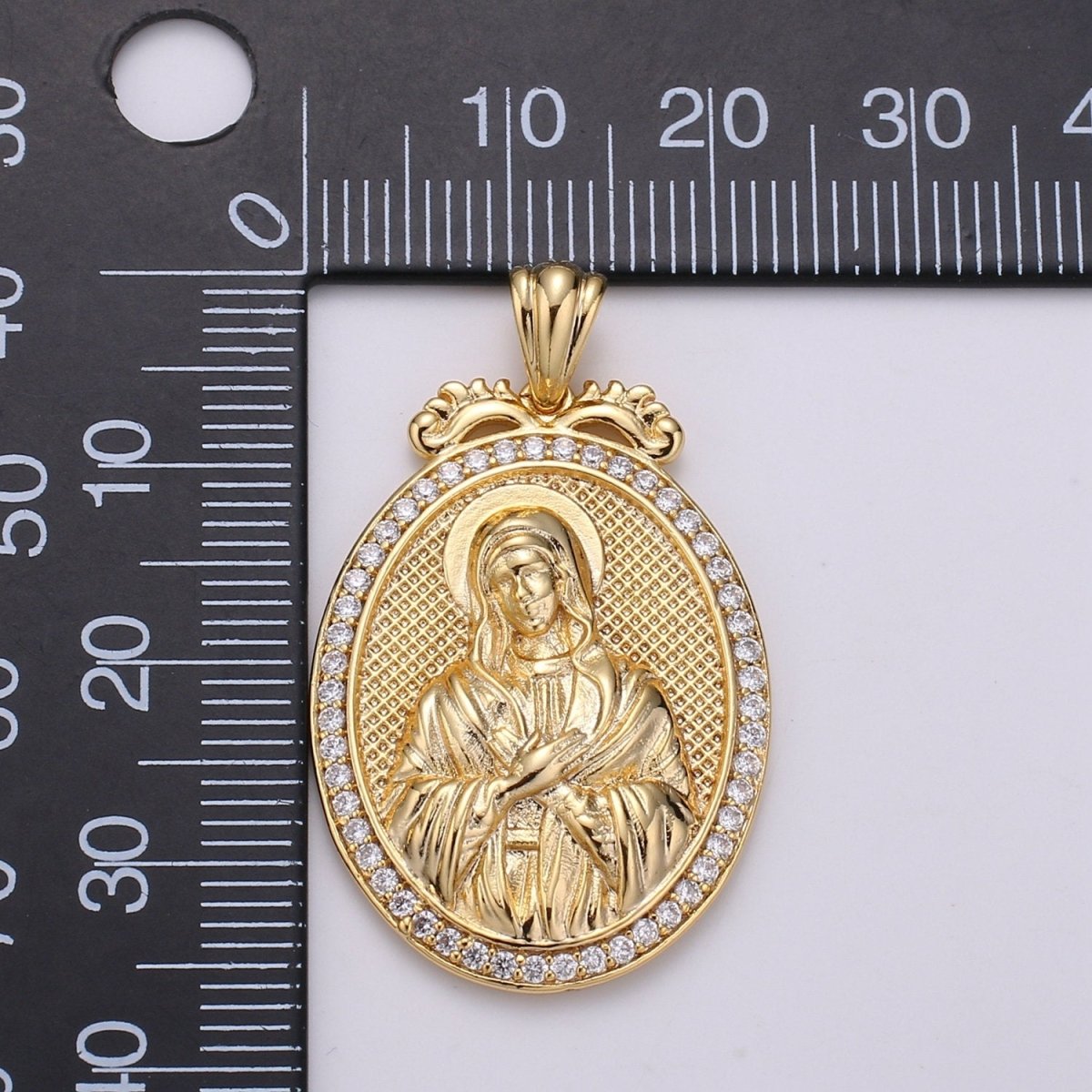 Micro Pave Virgin Mary Pendant Holly Mary 14K Gold Filled Charm Religious medallion, oval pendant, Mother Maria, religious jewelry J-120