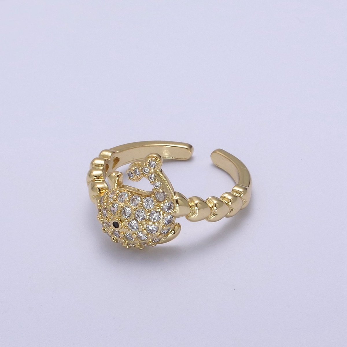 Micro Pave Whale Ring, Heart Textured Gold Adjustable Band Ring, 24K Gold Filled Nature Ocean Wildlife Under The Sea Ring U-439
