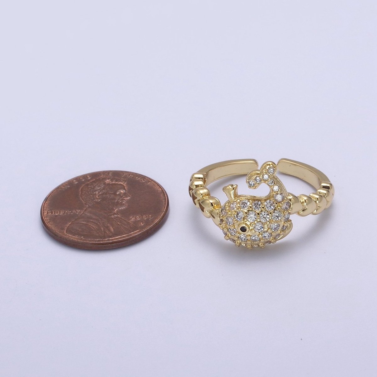 Micro Pave Whale Ring, Heart Textured Gold Adjustable Band Ring, 24K Gold Filled Nature Ocean Wildlife Under The Sea Ring U-439