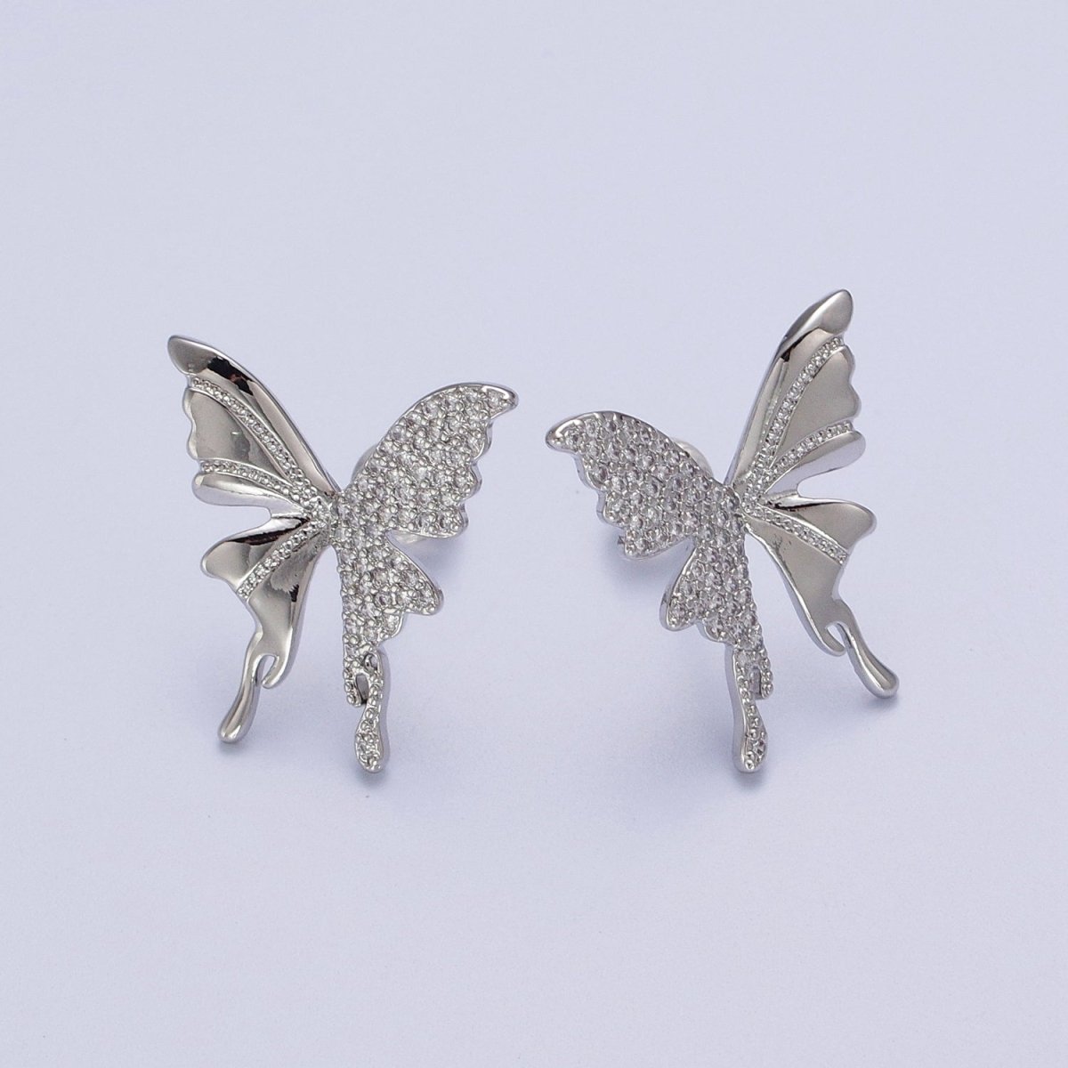 Micro Paved Butterfly Wings Gold, Silver Stud Earrings | AD-197 AD-198