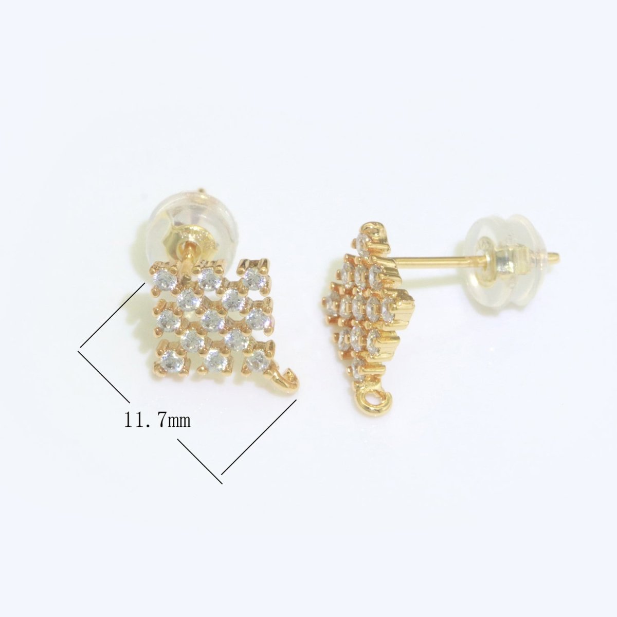 Micro Paved Clear Cubic Zirconia Checkered Rhombus Gold Studs Open Loop Drop Earrings Supply  L-490