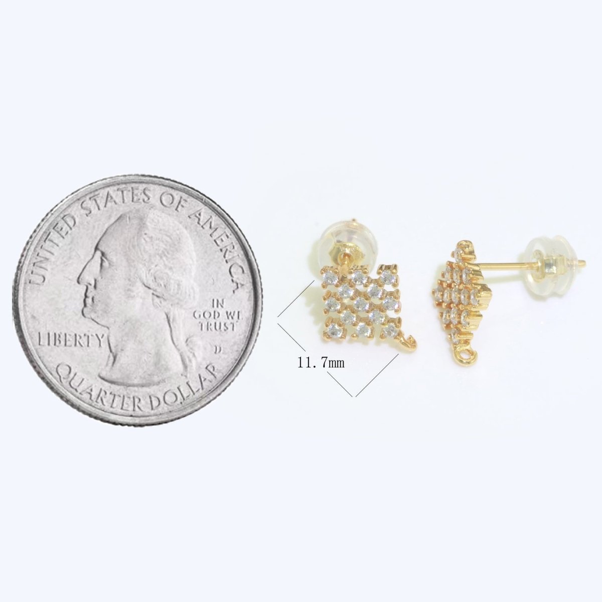 Micro Paved Clear Cubic Zirconia Checkered Rhombus Gold Studs Open Loop Drop Earrings Supply  L-490