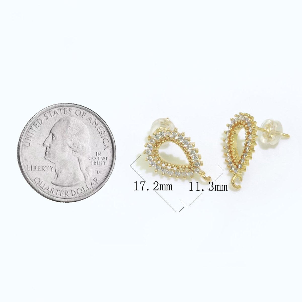 Micro Paved Clear Cubic Zirconia Open Teardrop Stud Drop Loop Earrings Supply  L-487