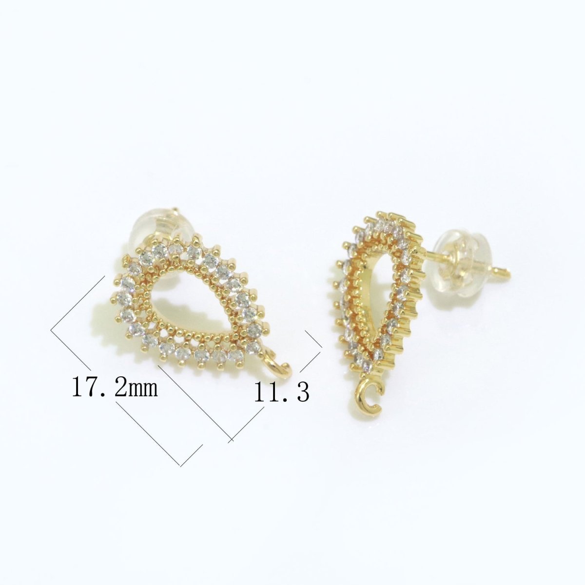 Micro Paved Clear Cubic Zirconia Open Teardrop Stud Drop Loop Earrings Supply  L-487