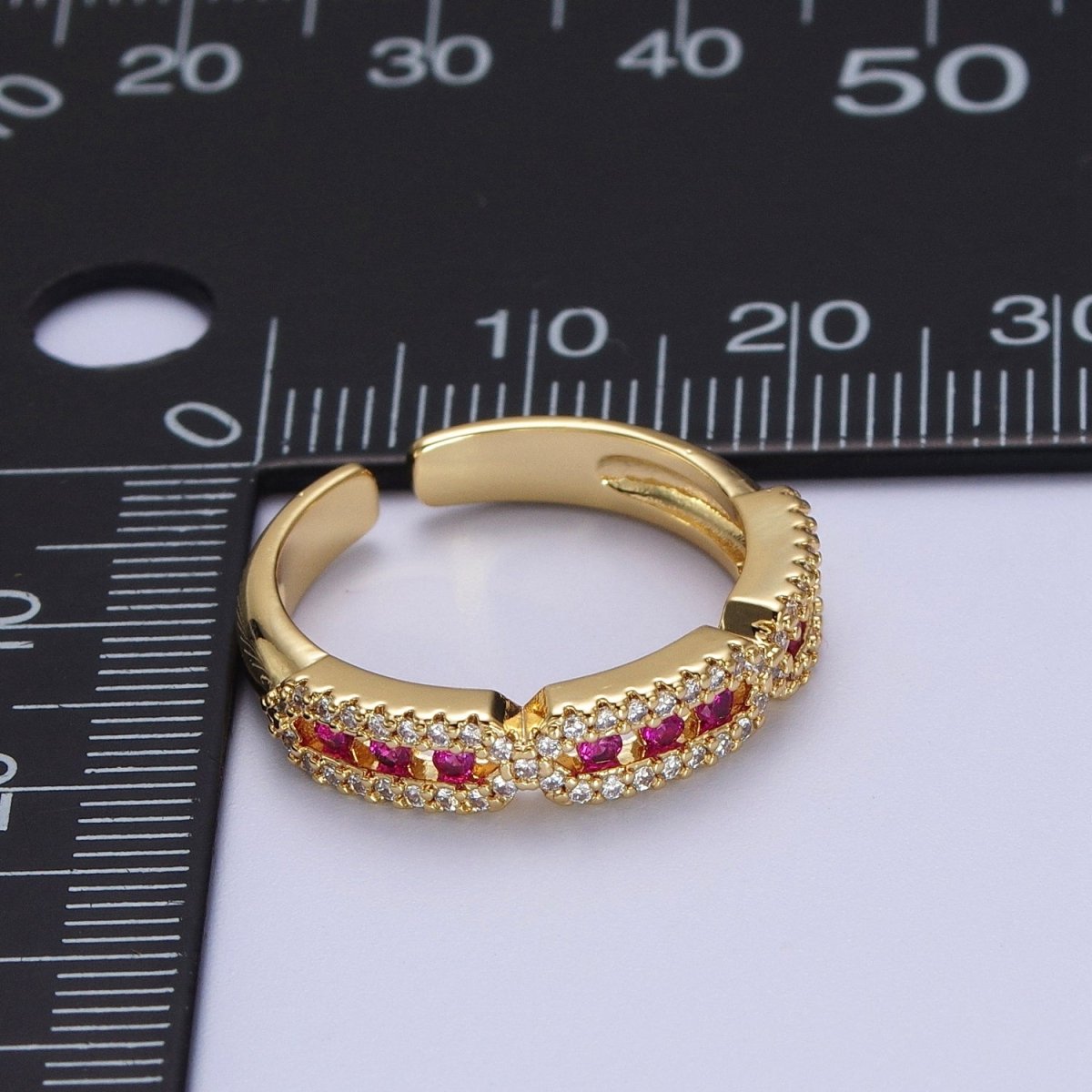 Micro Paved Clear, Green, Fuchsia Rectangular Hexagon Geometric Ring | Y030 Y031 Y032